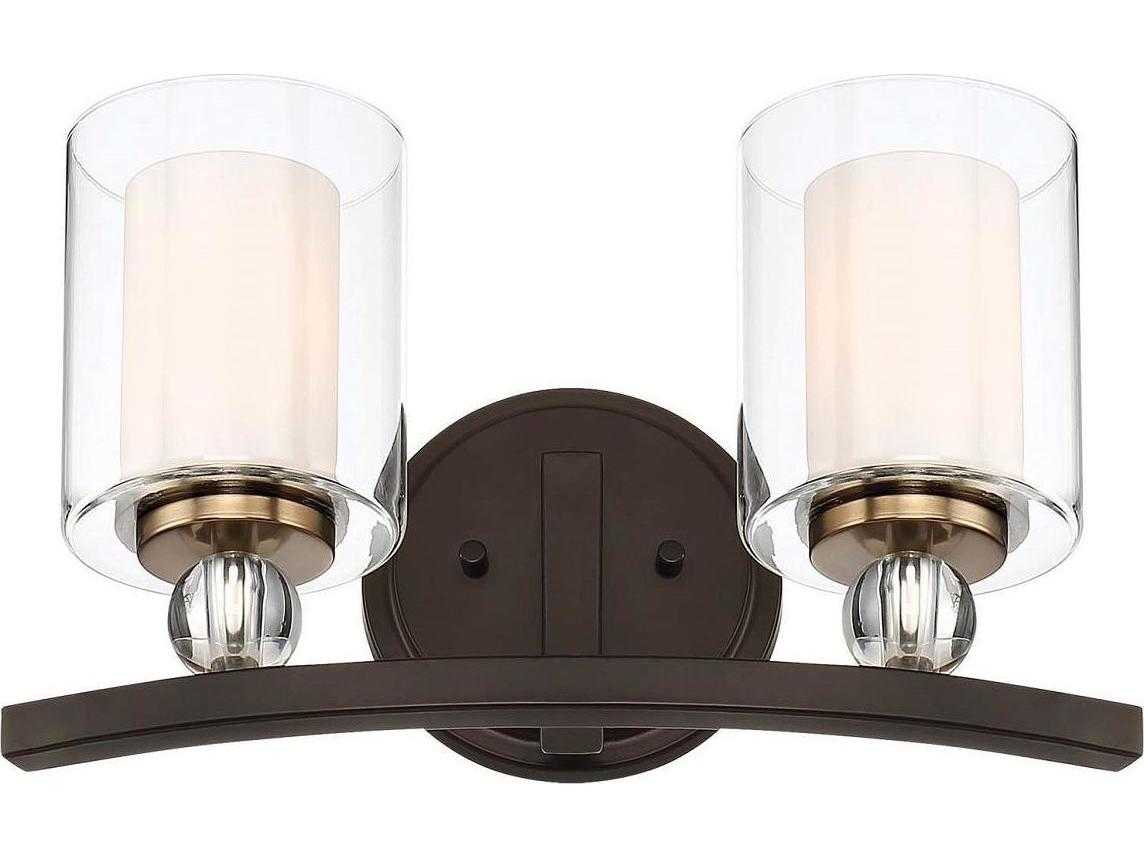 Minka Lavery Studio 5 2-Light Painted Bronze Natural Brushed Brass Glass Vanity Light