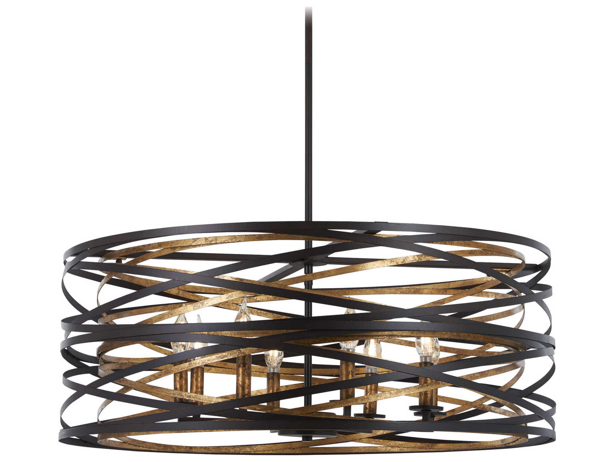 Minka Lavery Vortic Flow 8-Light Dark Bronze Mosaic Gold Glass Drum Geometric Chandelier