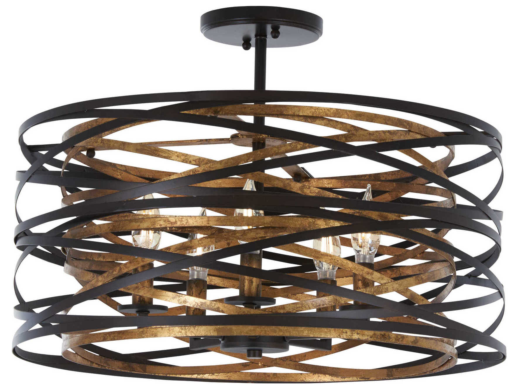 Minka Lavery Vortic Flow 5-Light Dark Bronze Mosaic Gold Semi Flush Mount