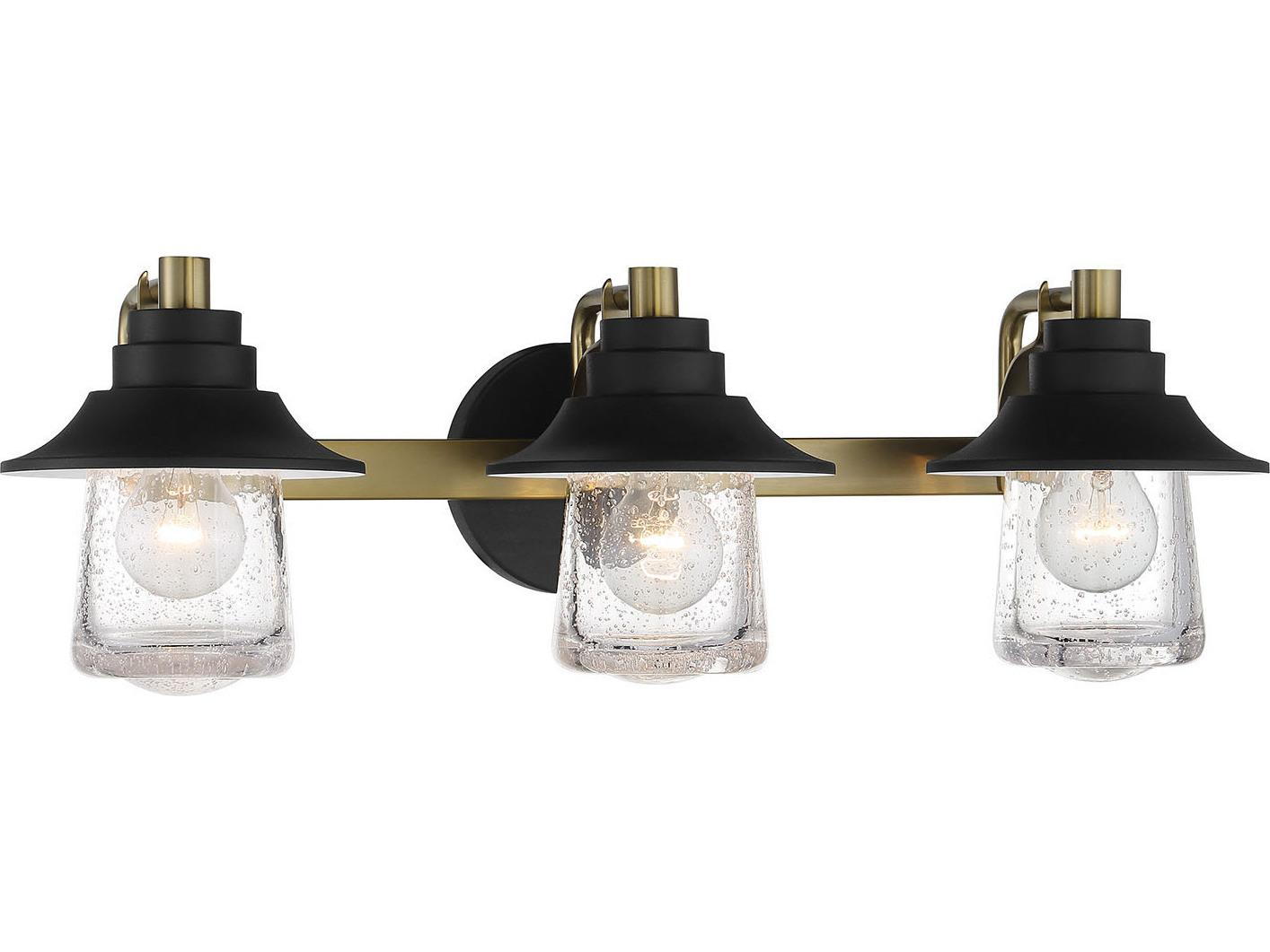 Minka Lavery Westfield Manor 3-Light Sand Coal Soft Brass Black Glass LED Vanity Light
