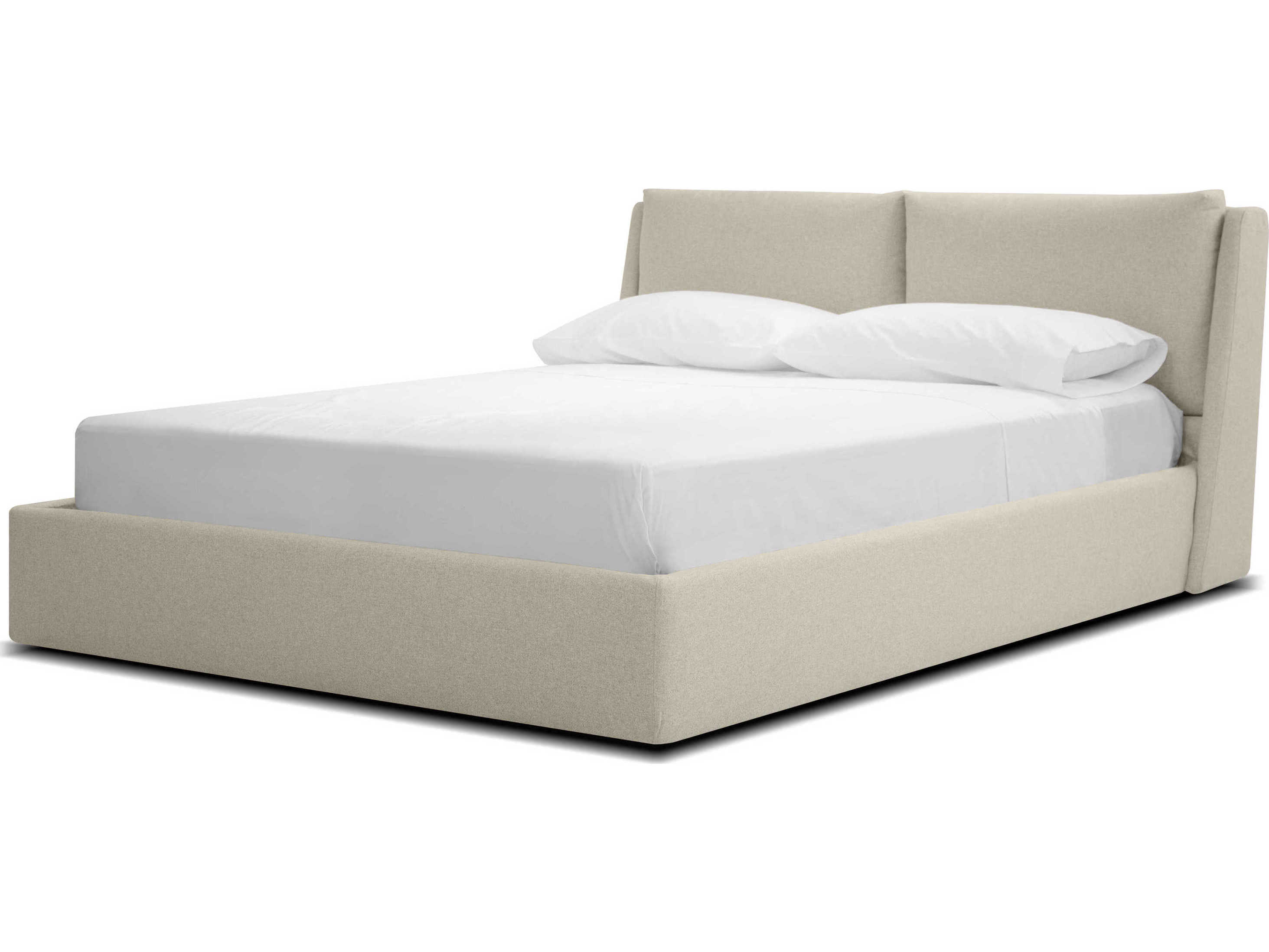 Mobital Continental Stone Wheat Tweed Beige Pine Wood Queen Platform Bed