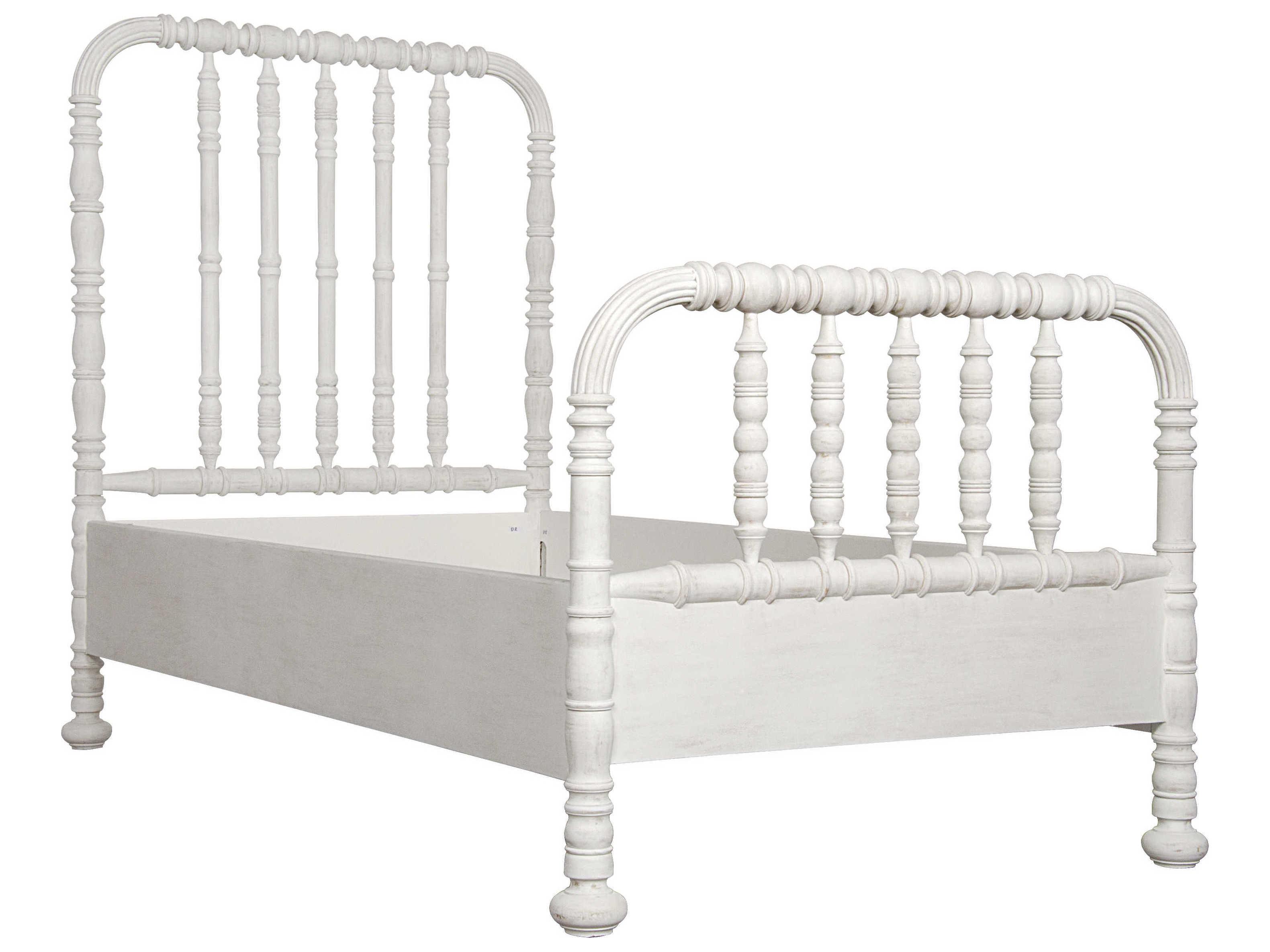 Noir Bachelor White Wash Mahogany Wood Queen Panel Bed