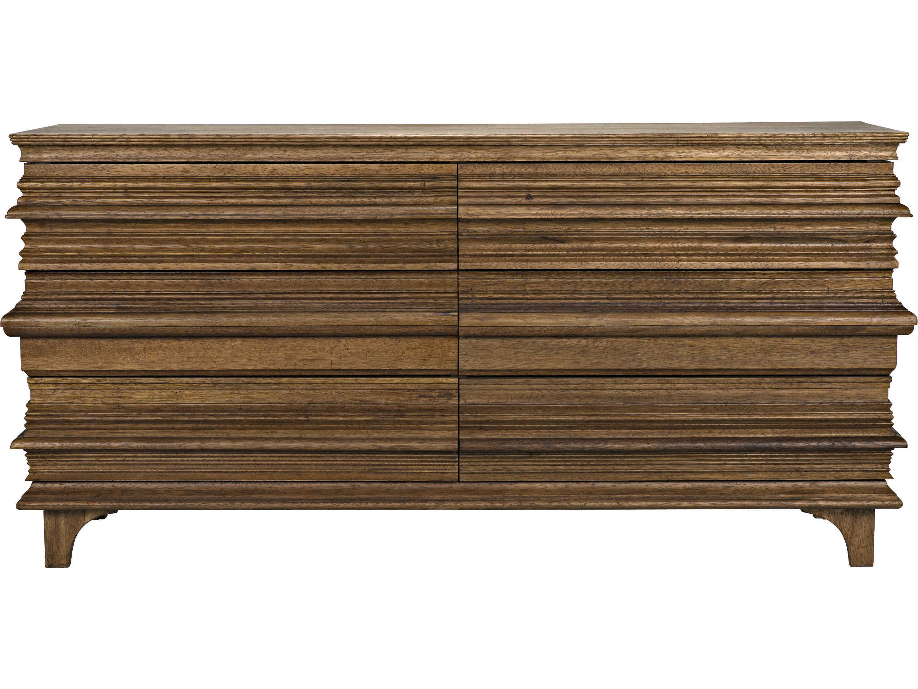 Noir Bedroom Storage Bernard 6-Drawers Brown Walnut Wood Double Dresser