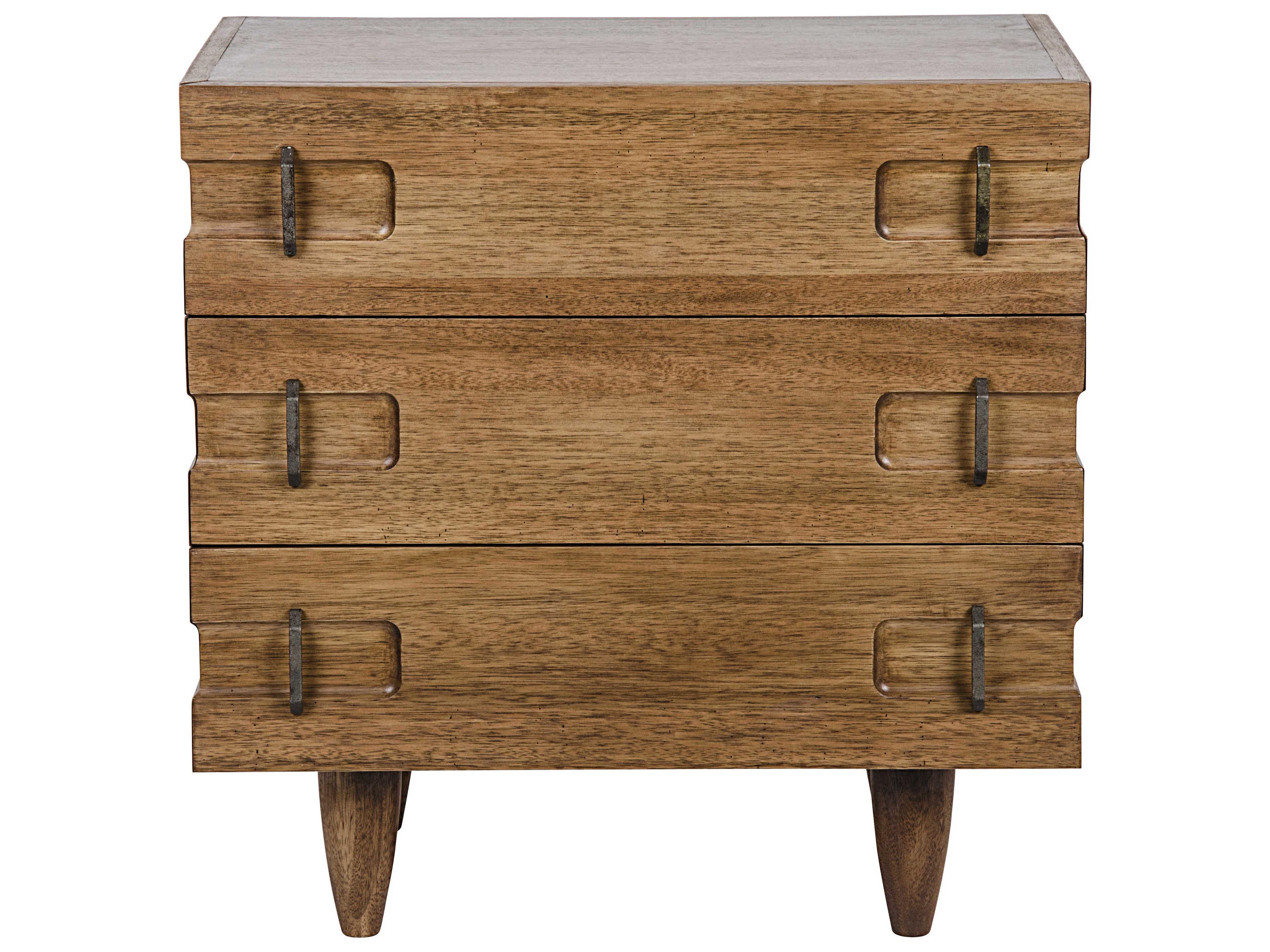 Noir Bedroom Storage 3-Drawers Brown Walnut Wood Nightstand