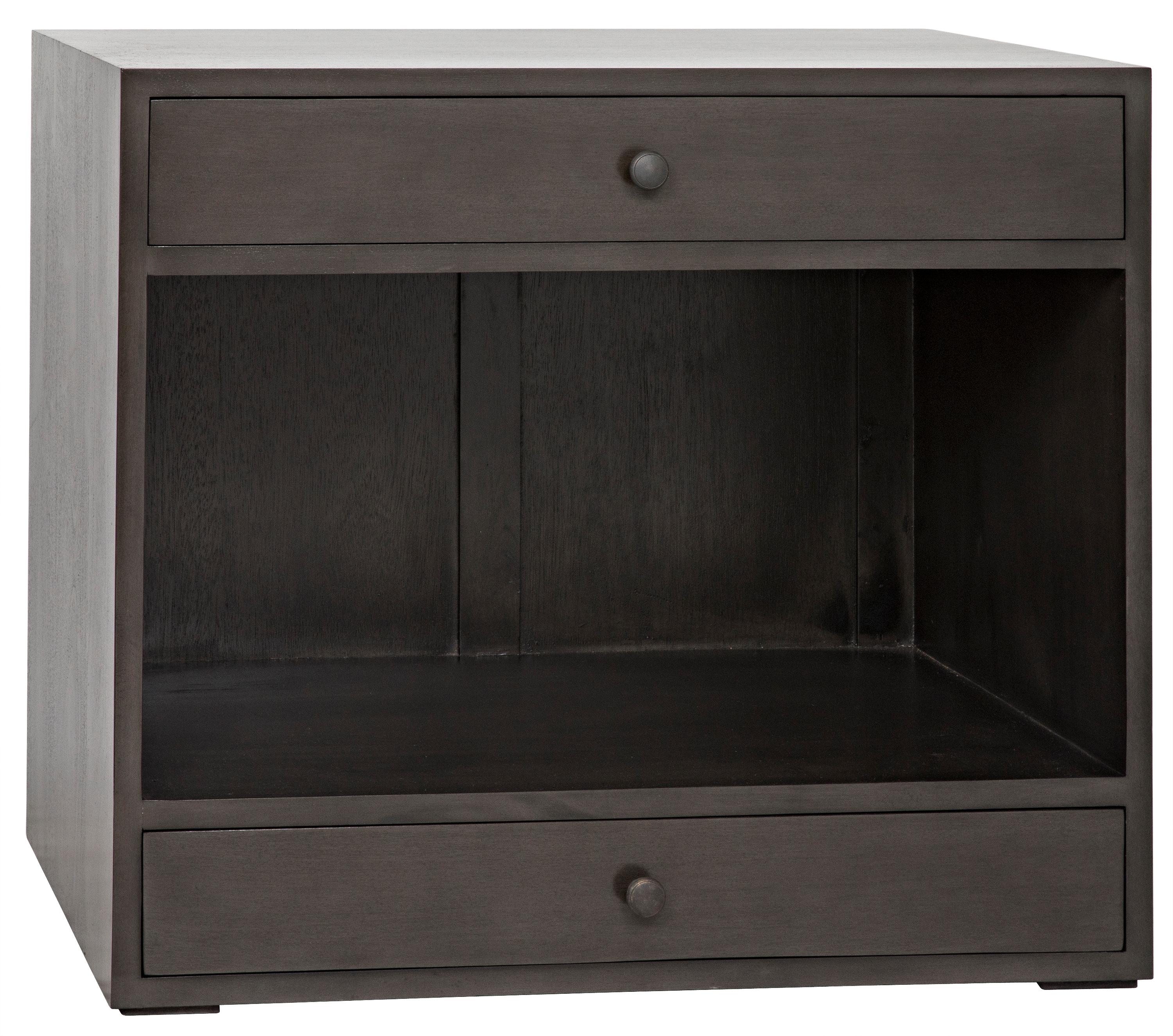 Noir Bedroom Storage 2-Drawers Brown Mahogany Wood Nightstand