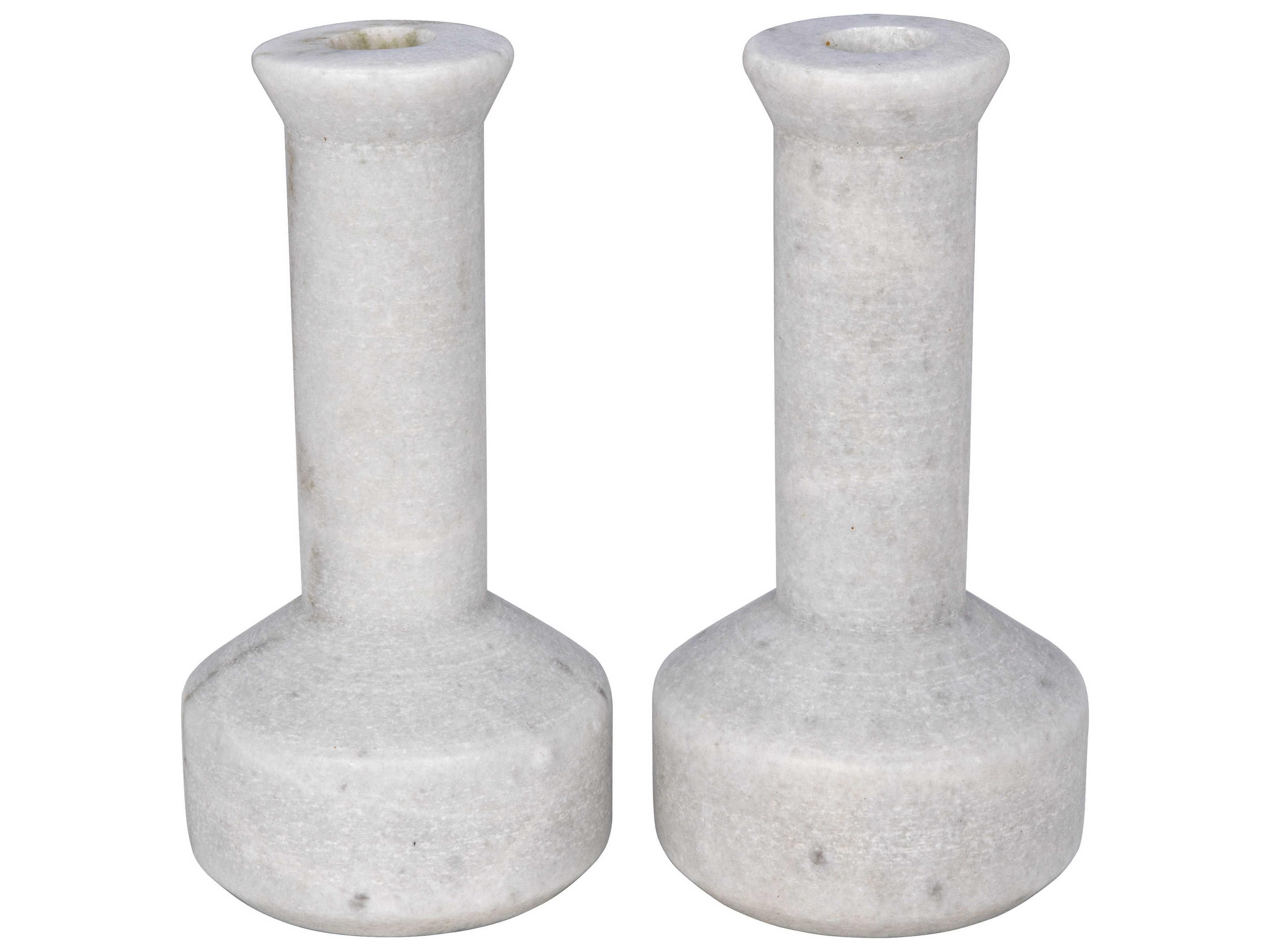 Noir Milos Decorative Candle Holder Set of 2 White Marble