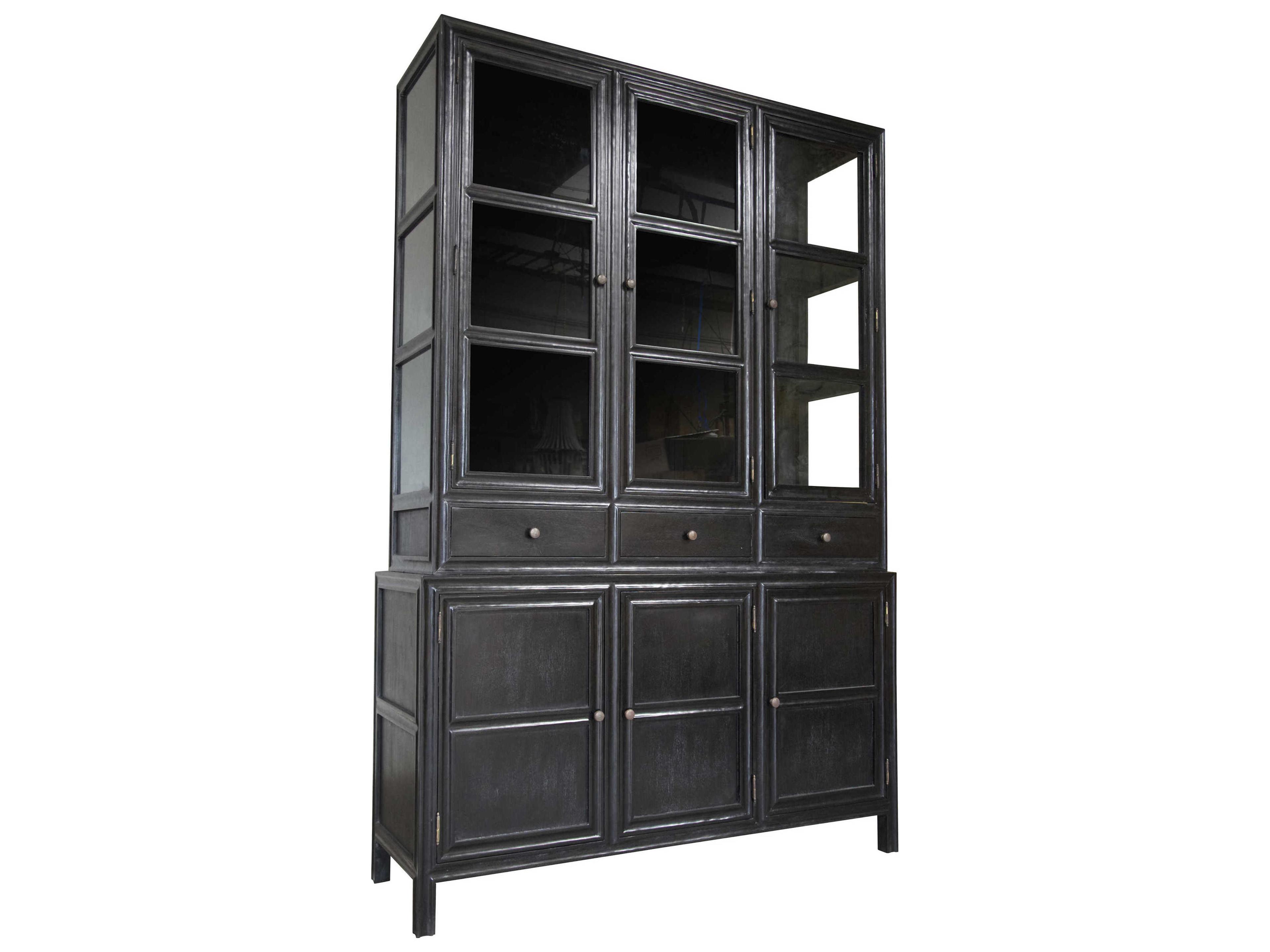Noir Mahogany Wood Hand Rubbed Black Display Cabinet