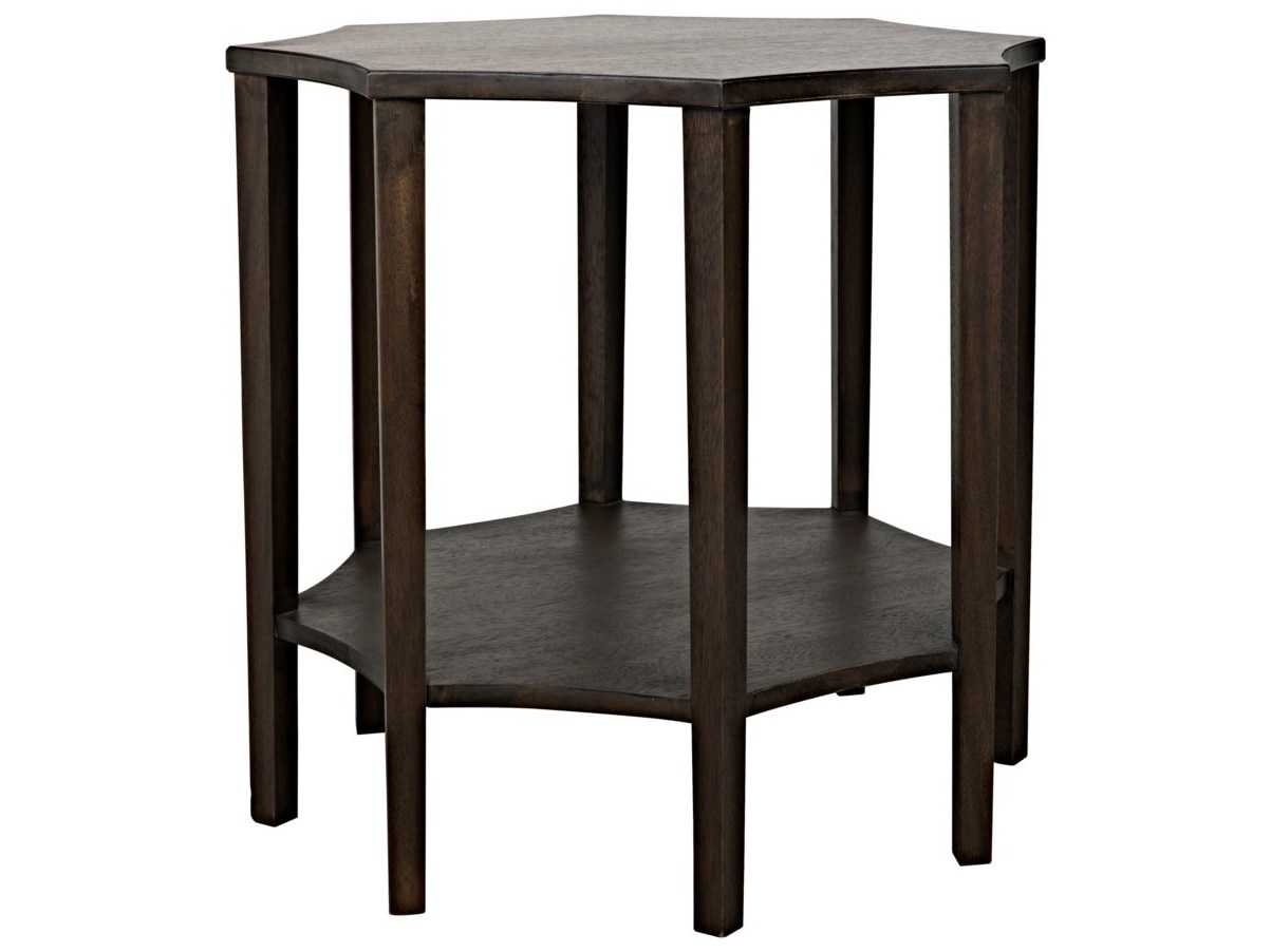 Noir Octagon Wood Ebony Walnut End Table