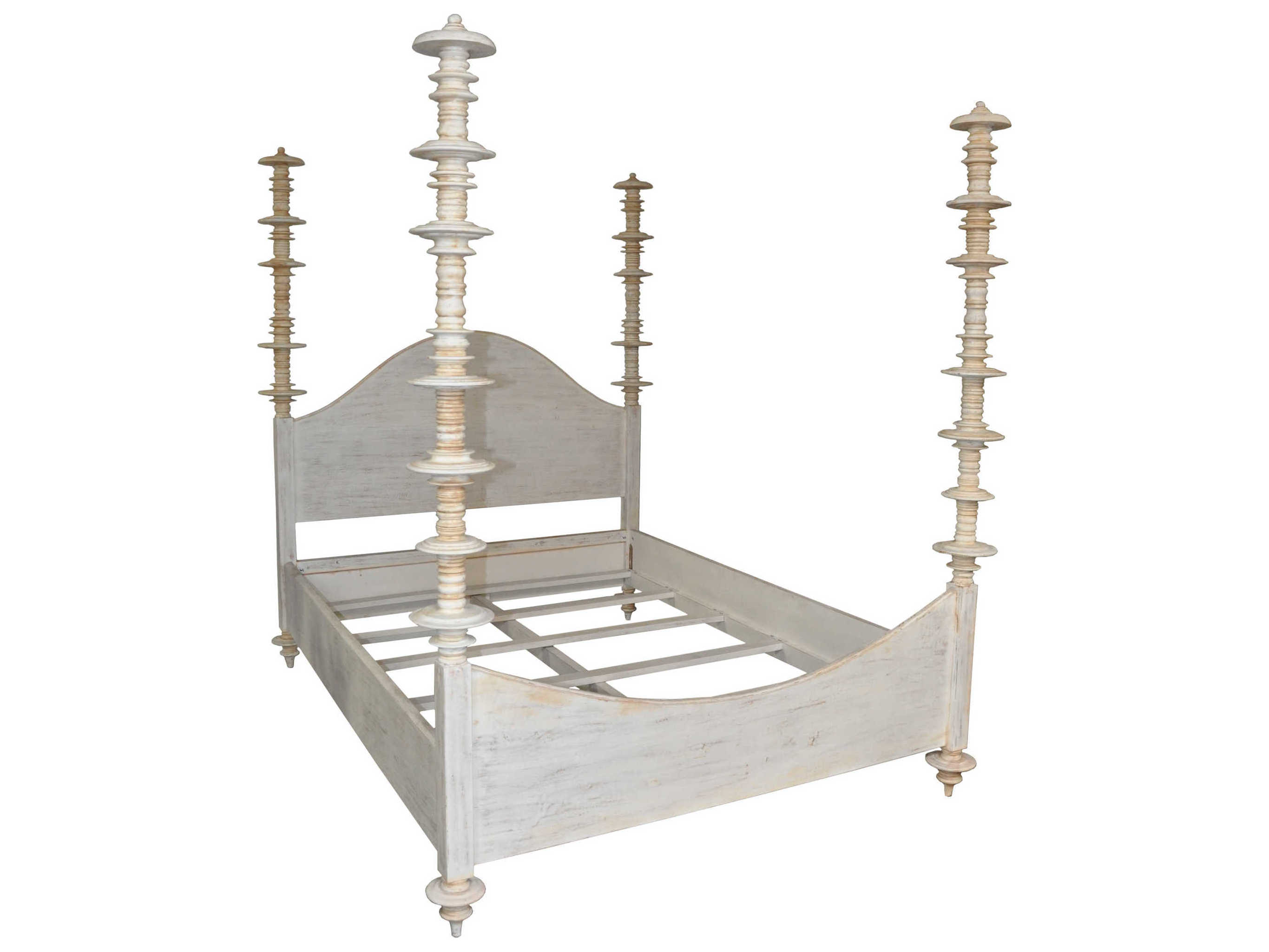 Noir Ferret White Wash Mahogany Wood King Poster Bed