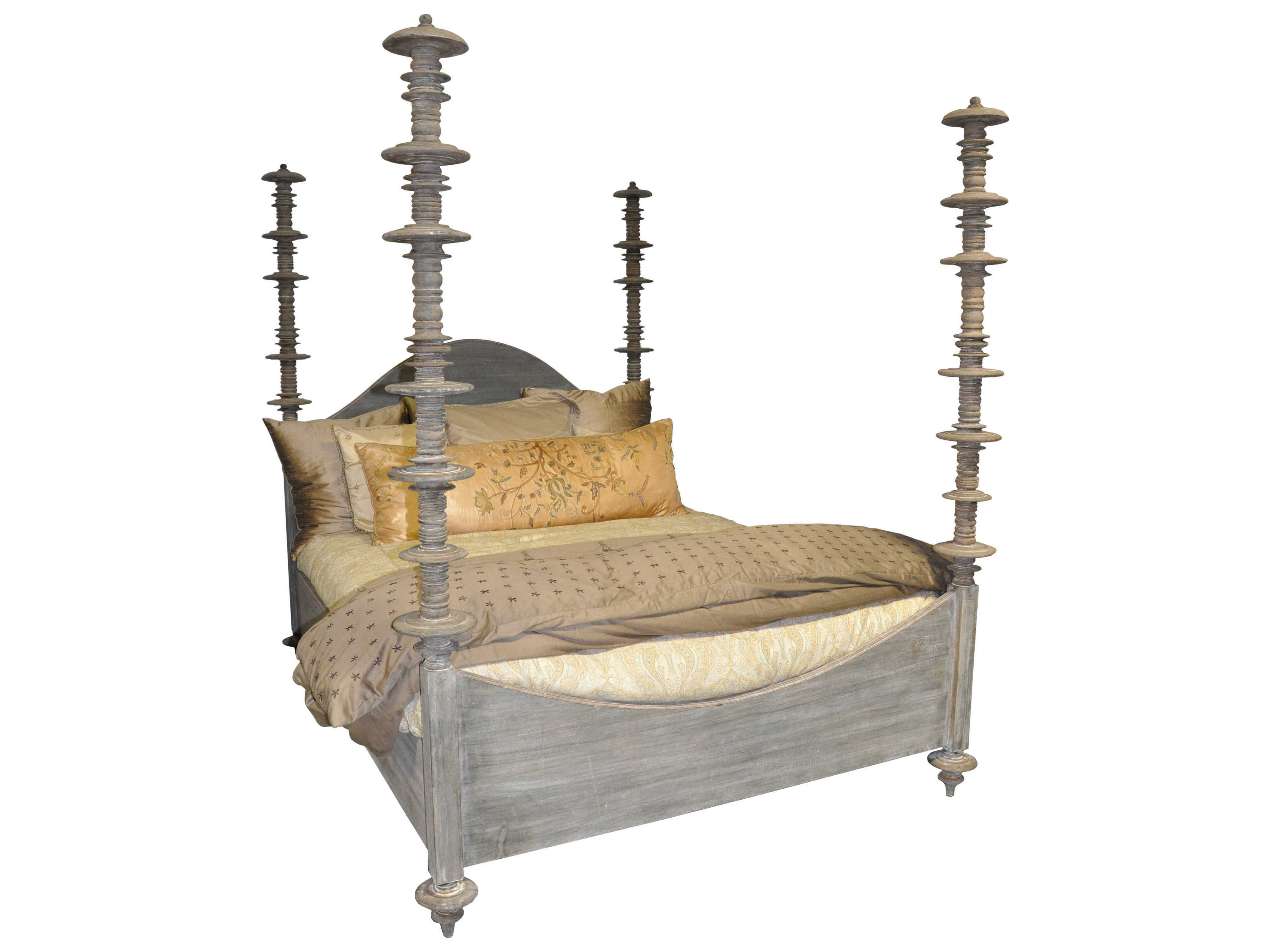 Noir Ferret Weathered Gray Mahogany Wood Queen Poster Bed