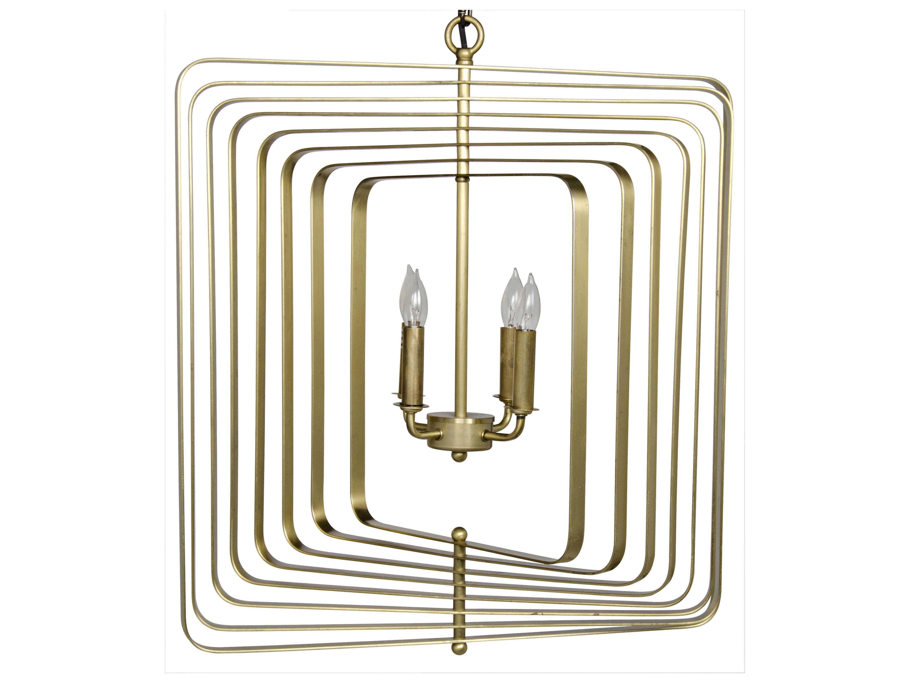 Noir Fixed Lighting 4-Light Antique Brass Geometric Chandelier
