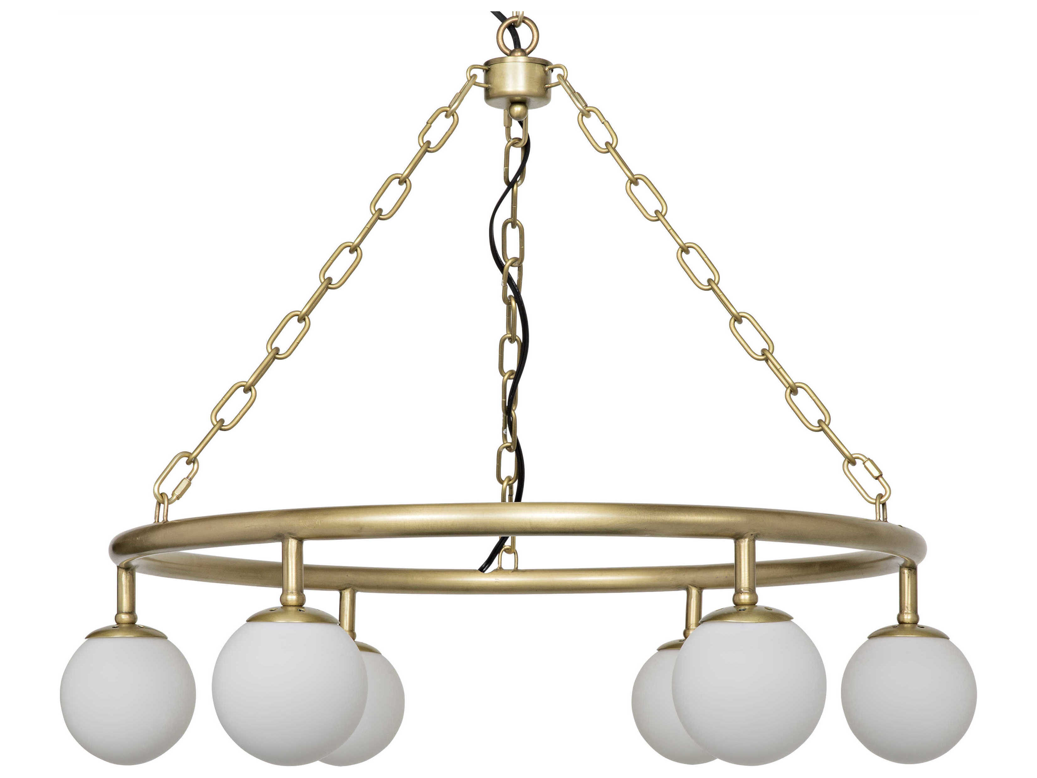 Noir Fixed Lighting 6-Light Antique Brass Glass Globe Chandelier