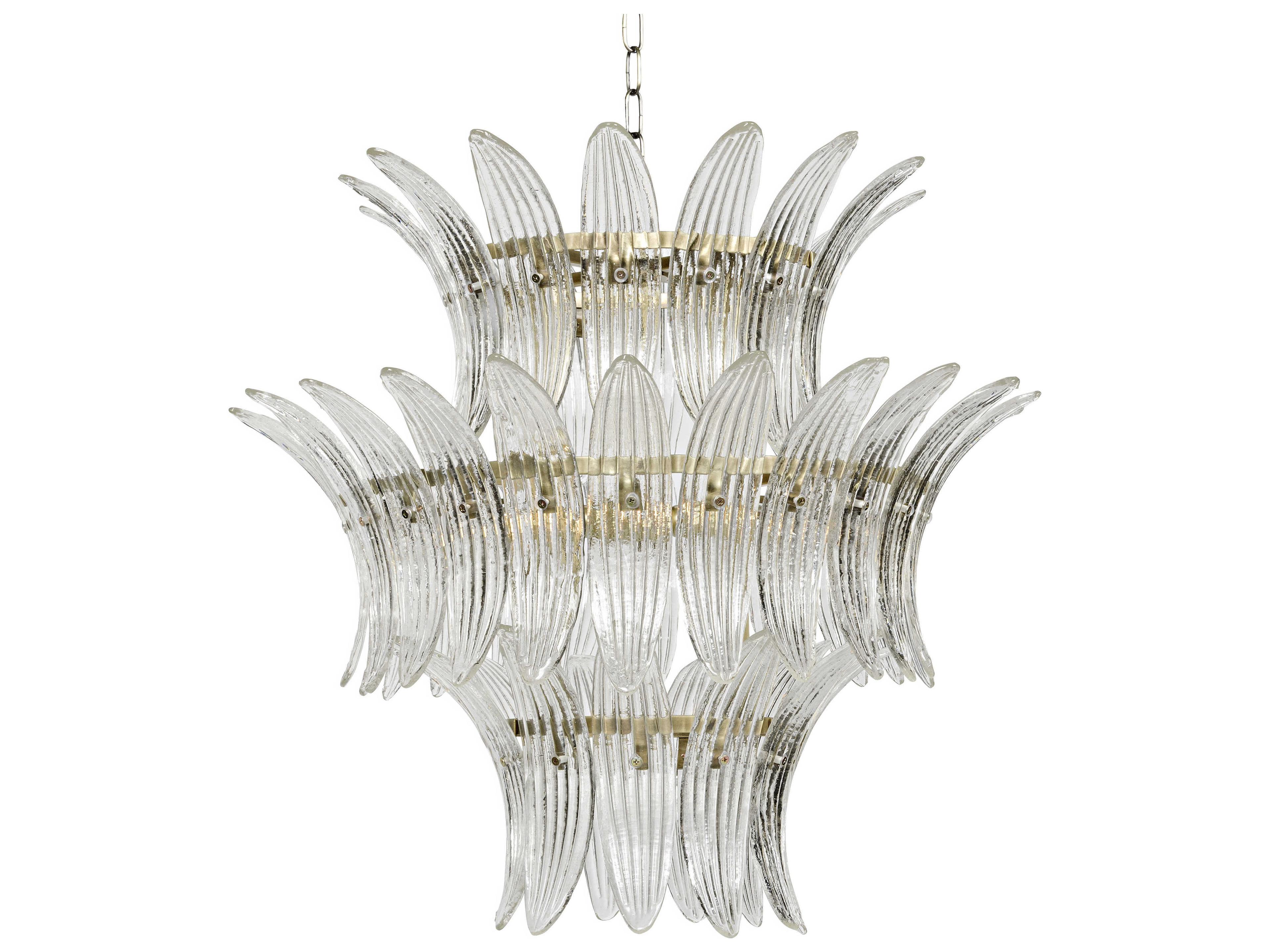 Noir Fixed Lighting 4-Light Antique Brass Glass Tiered Pendant
