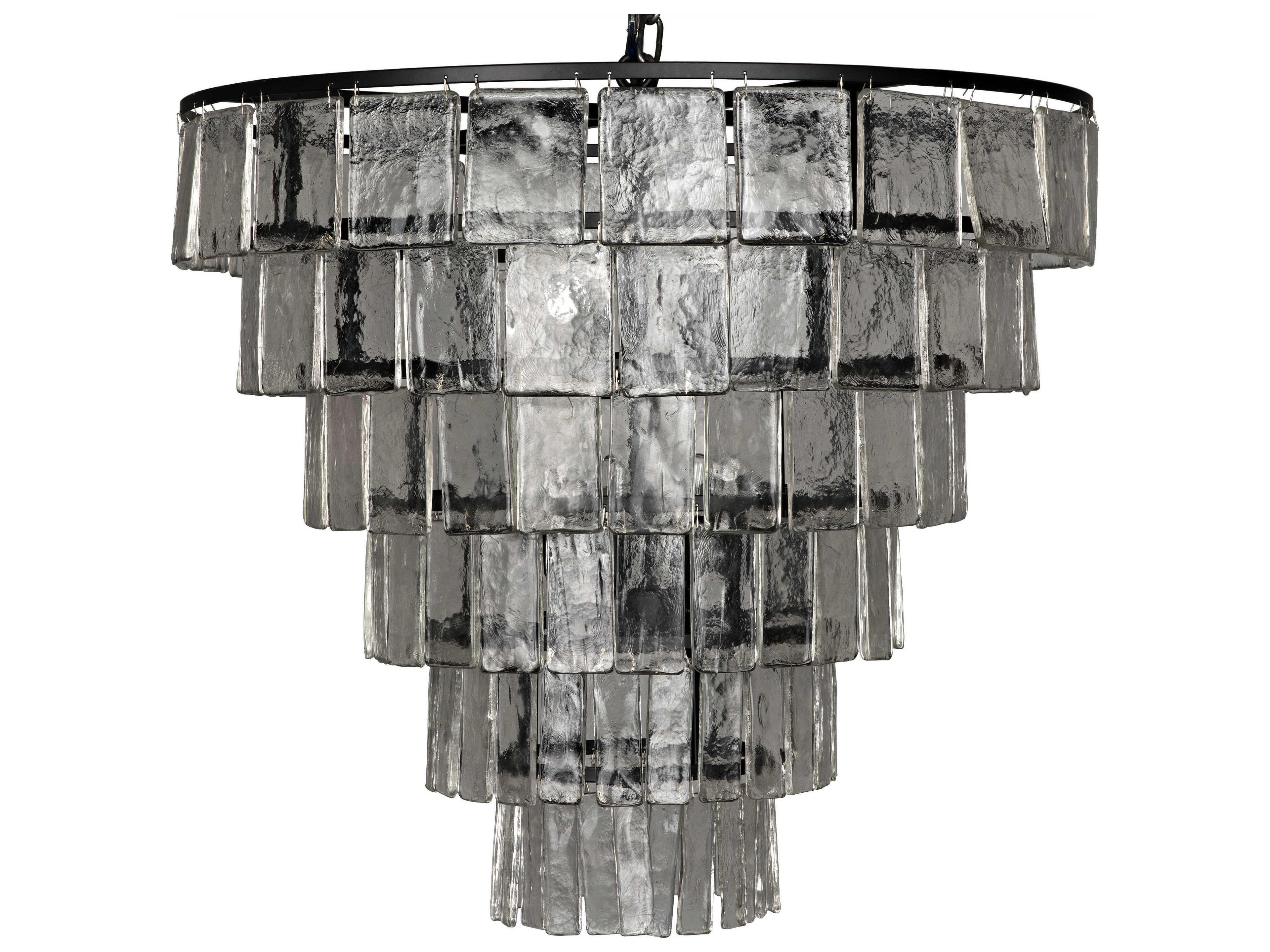Noir Fixed Lighting 8-Light Black Glass Tiered Chandelier