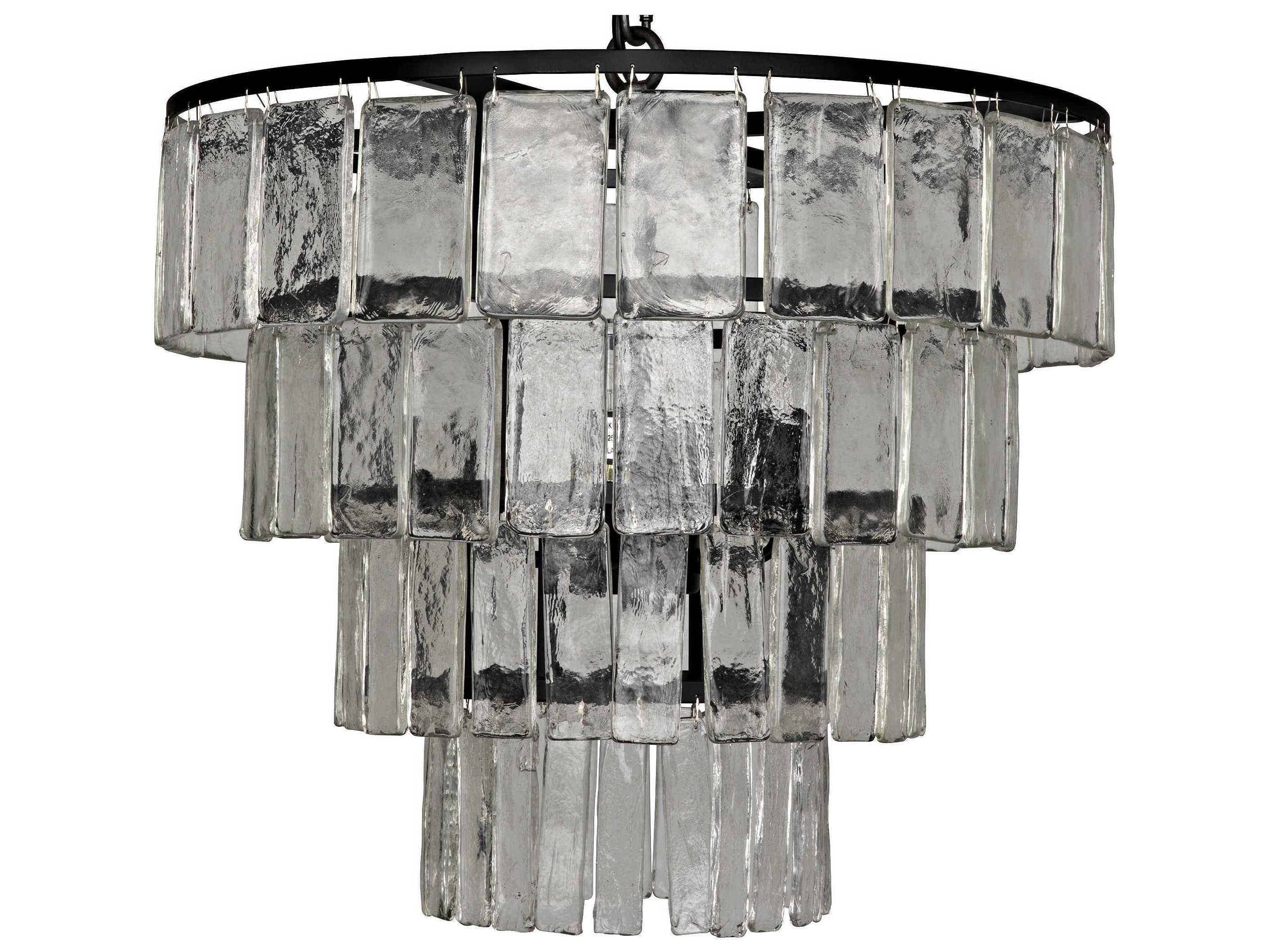 Noir Fixed Lighting 4-Light Black Glass Tiered Chandelier