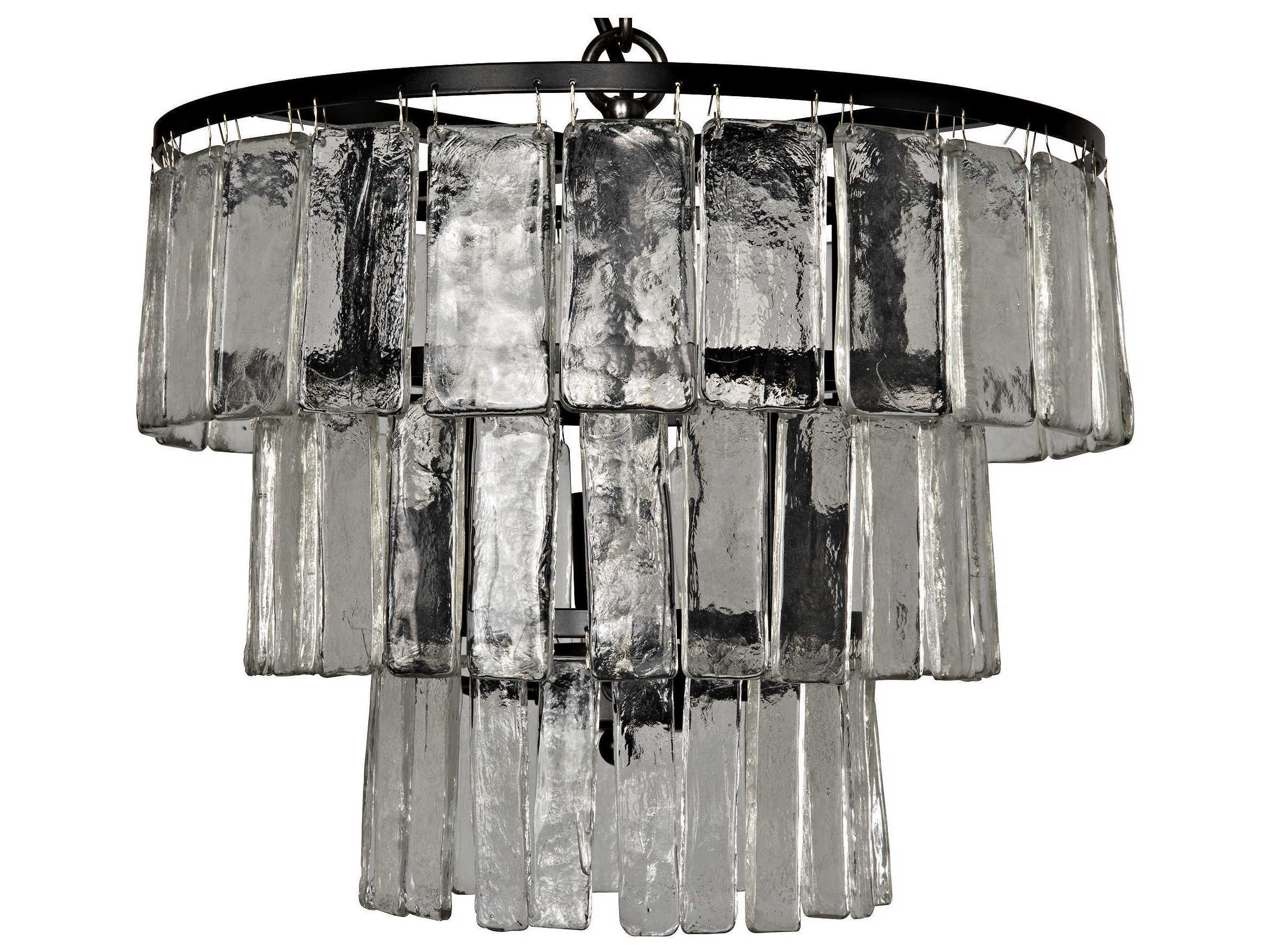 Noir Fixed Lighting 4-Light Black Glass Tiered Chandelier