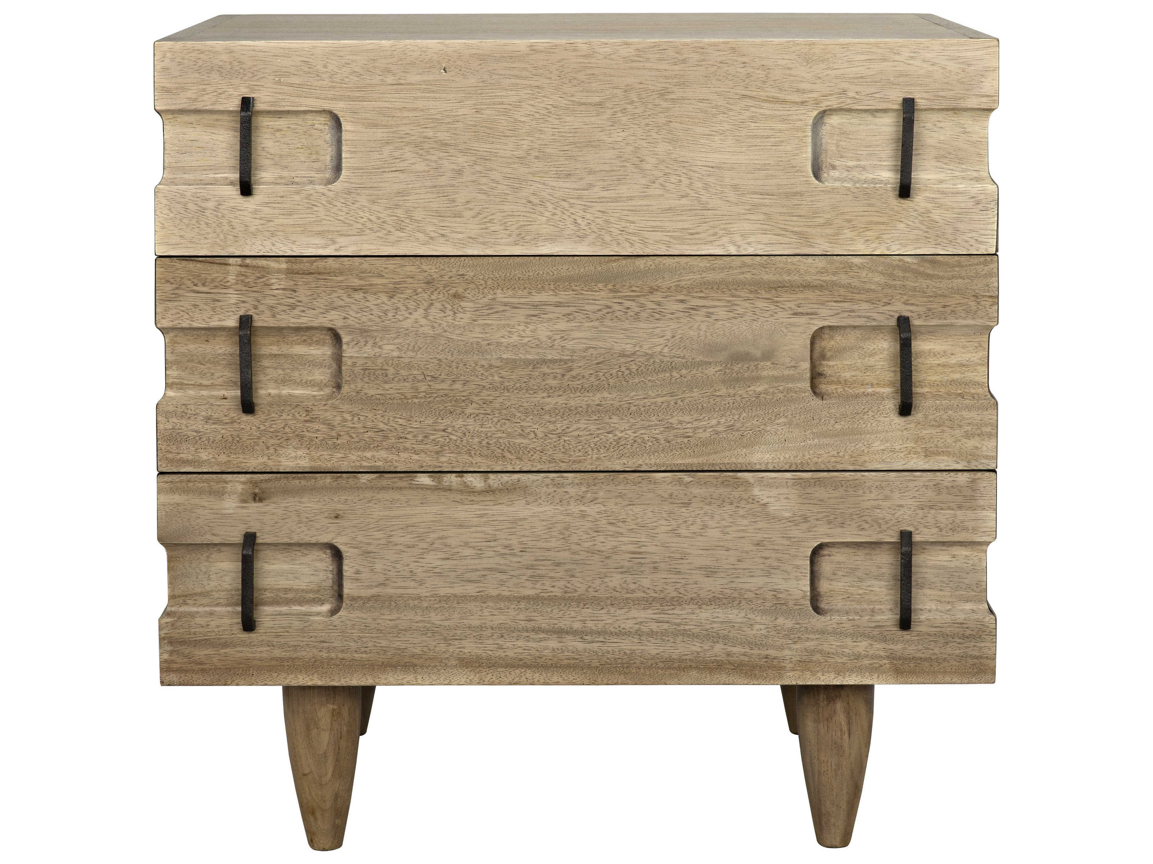 Noir Living Room Accents 3-Drawers Brown Walnut Wood Nightstand