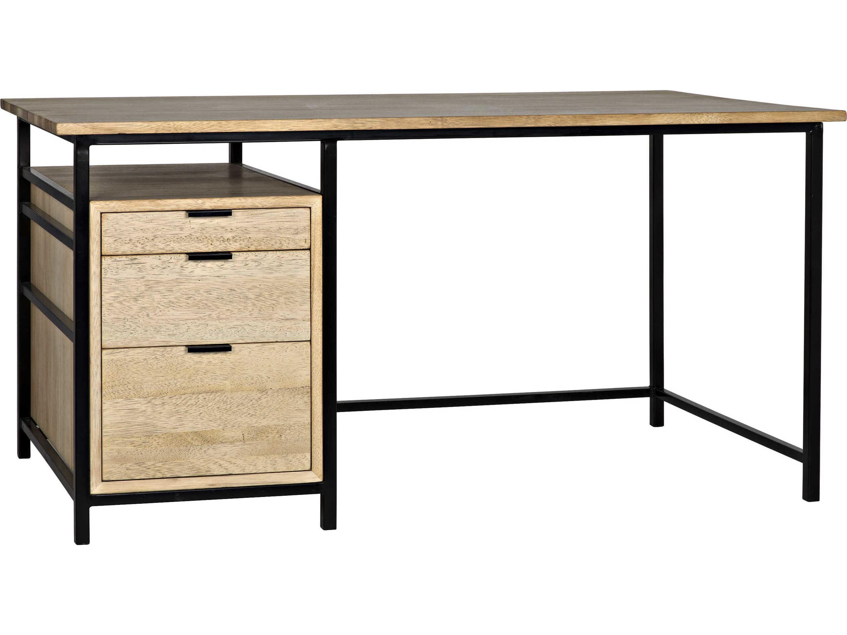 Noir Office Essentials Bleached Walnut White Wood Secretary Desk