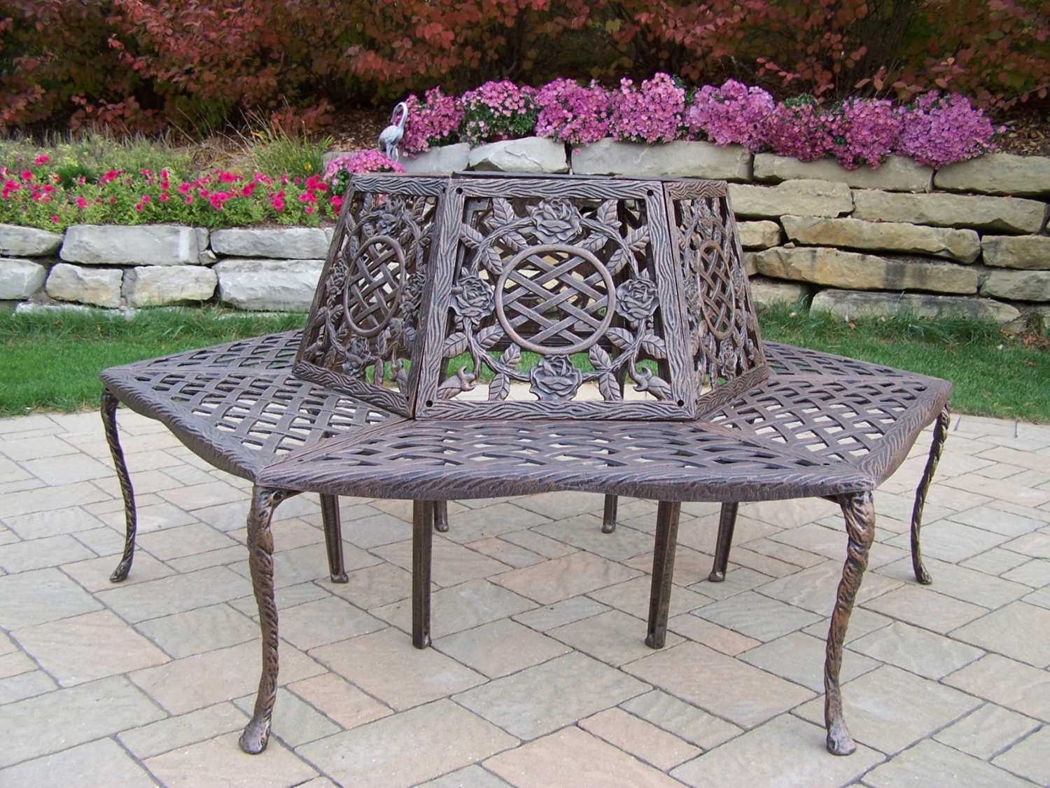 Oakland Living Tea Rose Cast Aluminum Tree Patio Bench in Antique Bronze