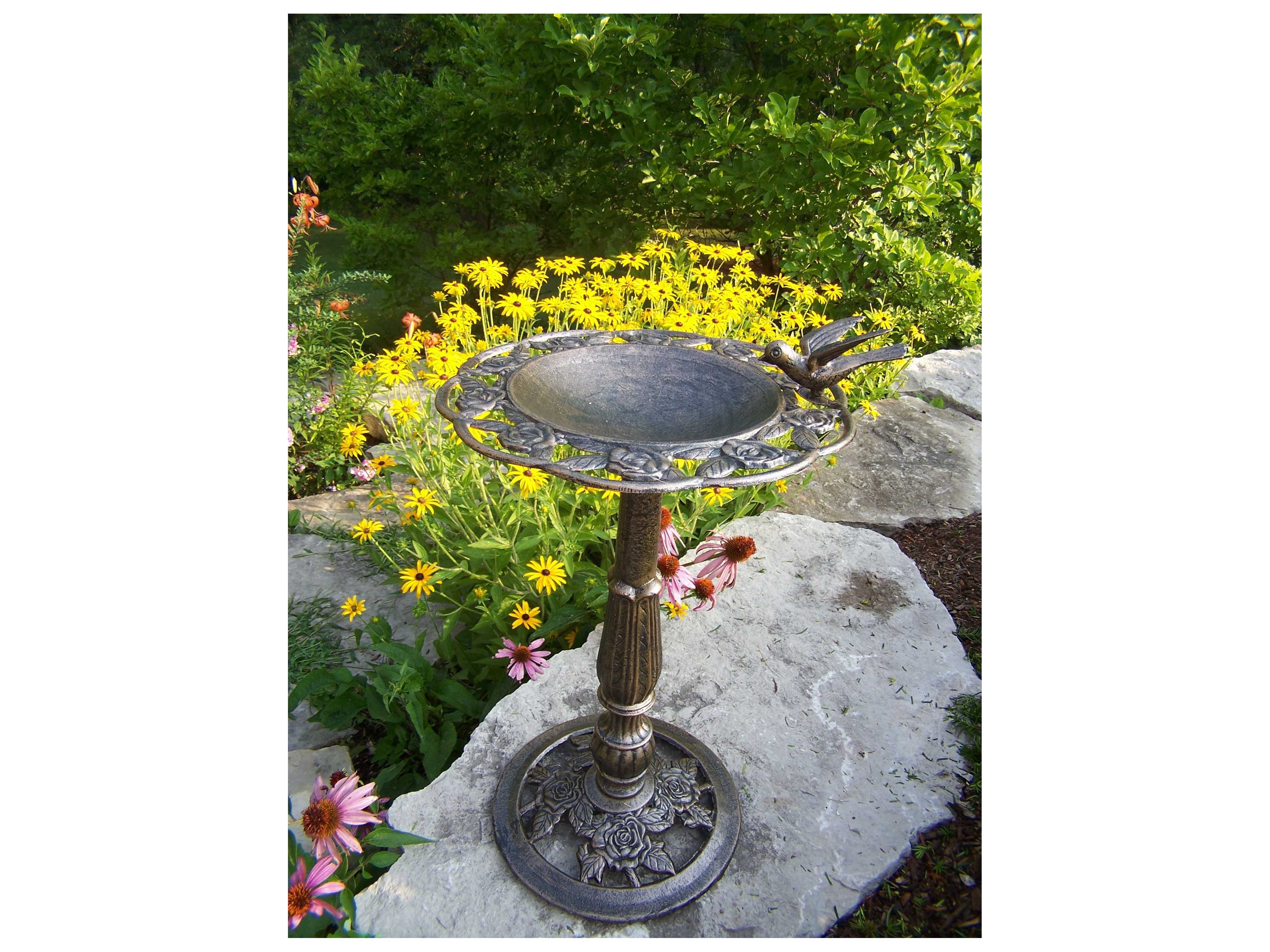 Oakland Living Tea Rose Cast Aluminum Bird Bath in Antique Bronze