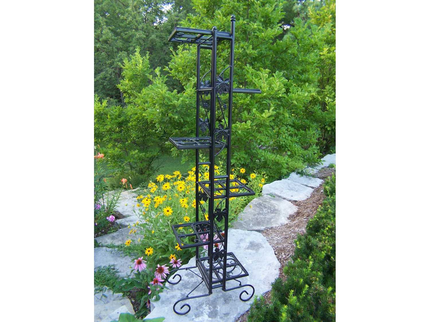 Oakland Living Wrought Iron 6 Level Plant Stand in Black