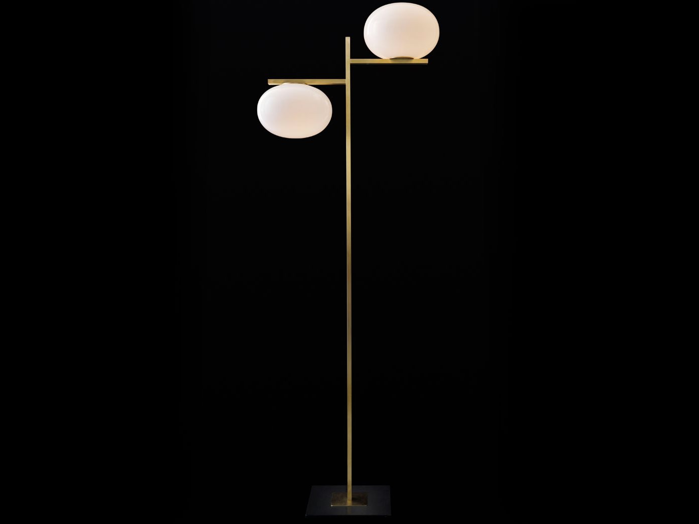 Oluce Alba Satin Brass Opaline Gray Glass Floor Lamp