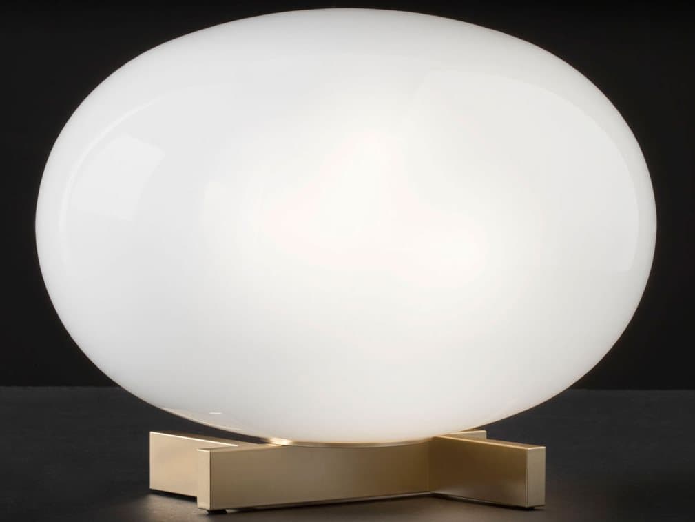 Oluce Alba Polished Opaline Satin Brass Glass Table Lamp
