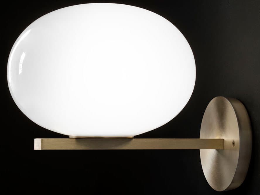 Oluce Alba 1-Light Satin Brass Polished Opaline Glass Wall Sconce