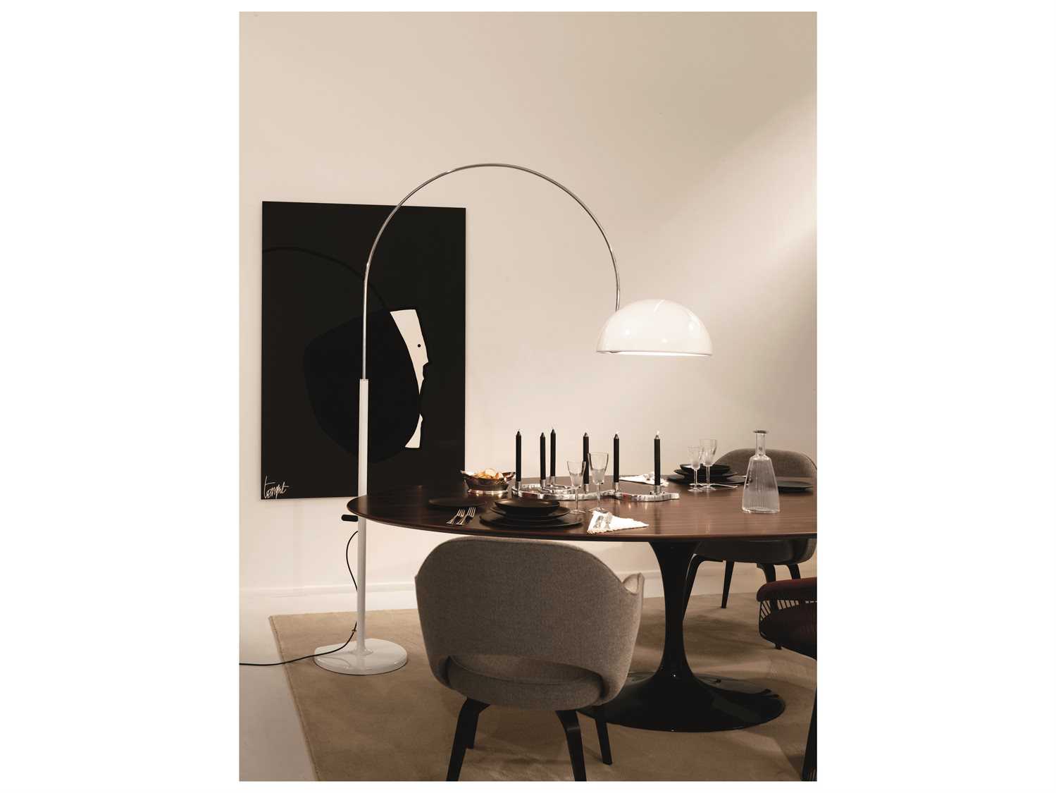 Oluce Coupe Lacquered White Chrome Floor Lamp