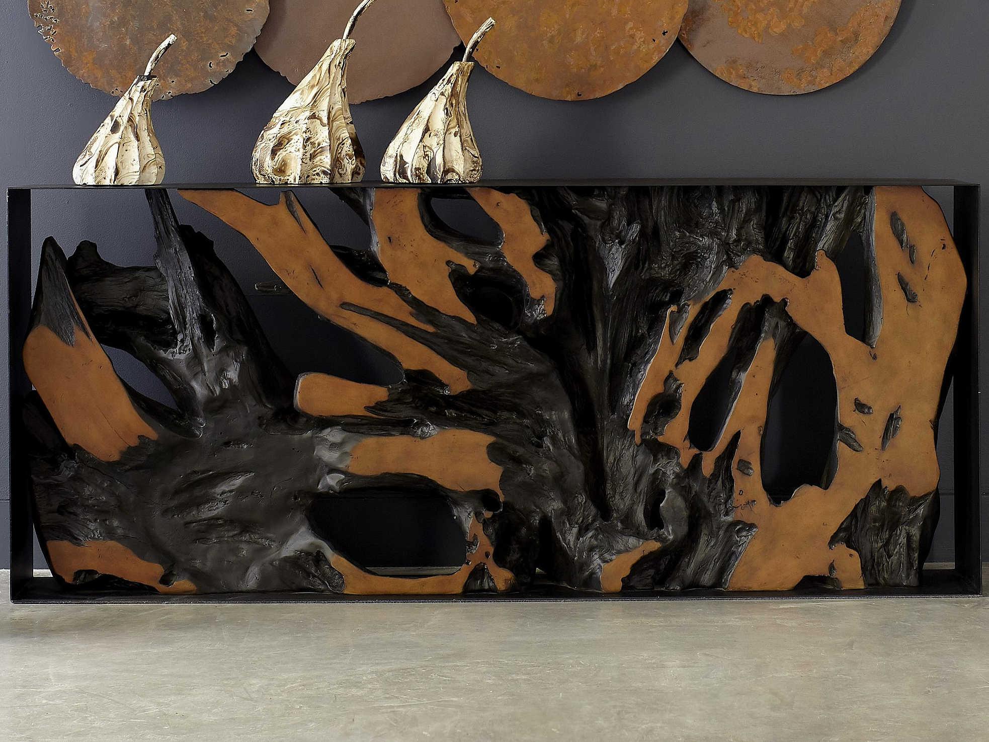 Phillips Collection Cast Naturals Rectangular Metal Black Brown Console Table