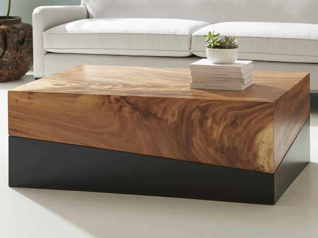 Phillips Collection Rectangular Wood Natural Brown Black Coffee Table