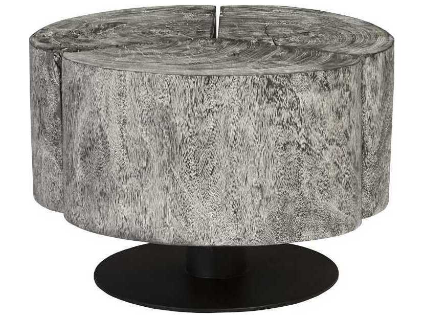 Phillips Collection Round Wood Grey Stone Coffee Table