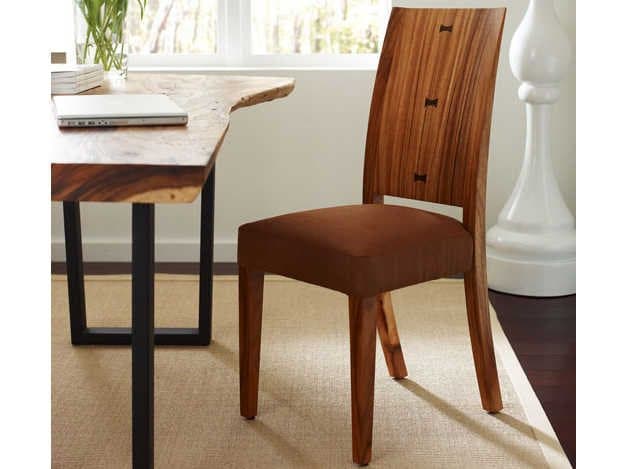 Phillips Collection Acacia Wood Natural Upholstered Side Dining Chair