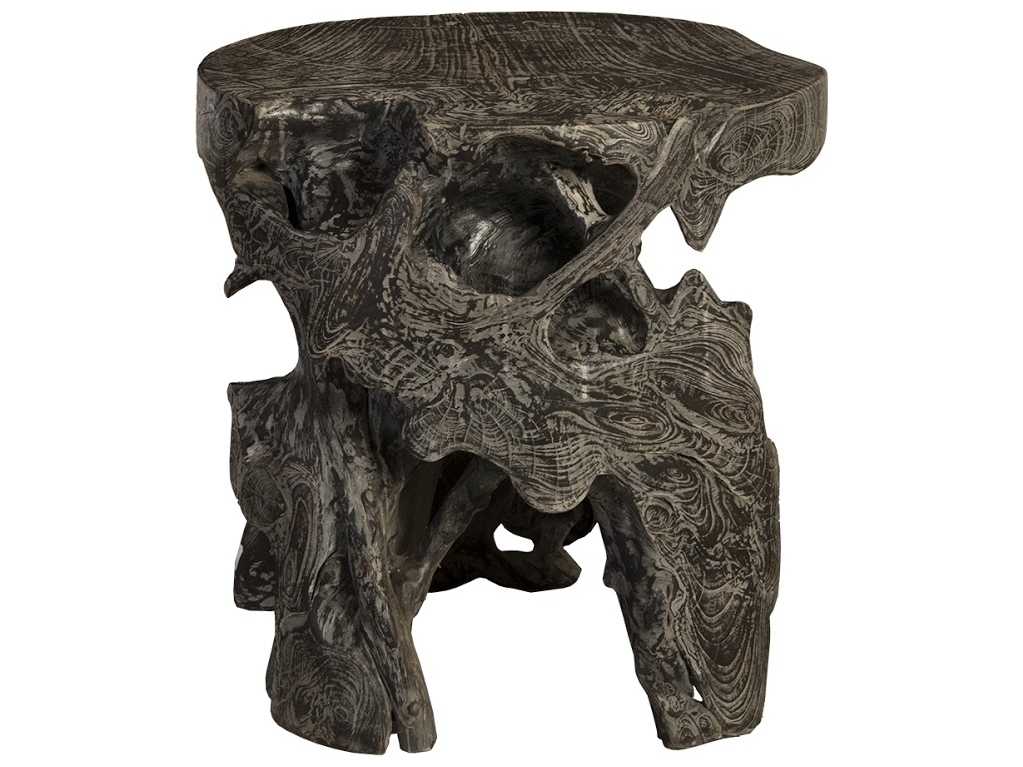 Phillips Collection Round Wood Black Wash Grey End Table