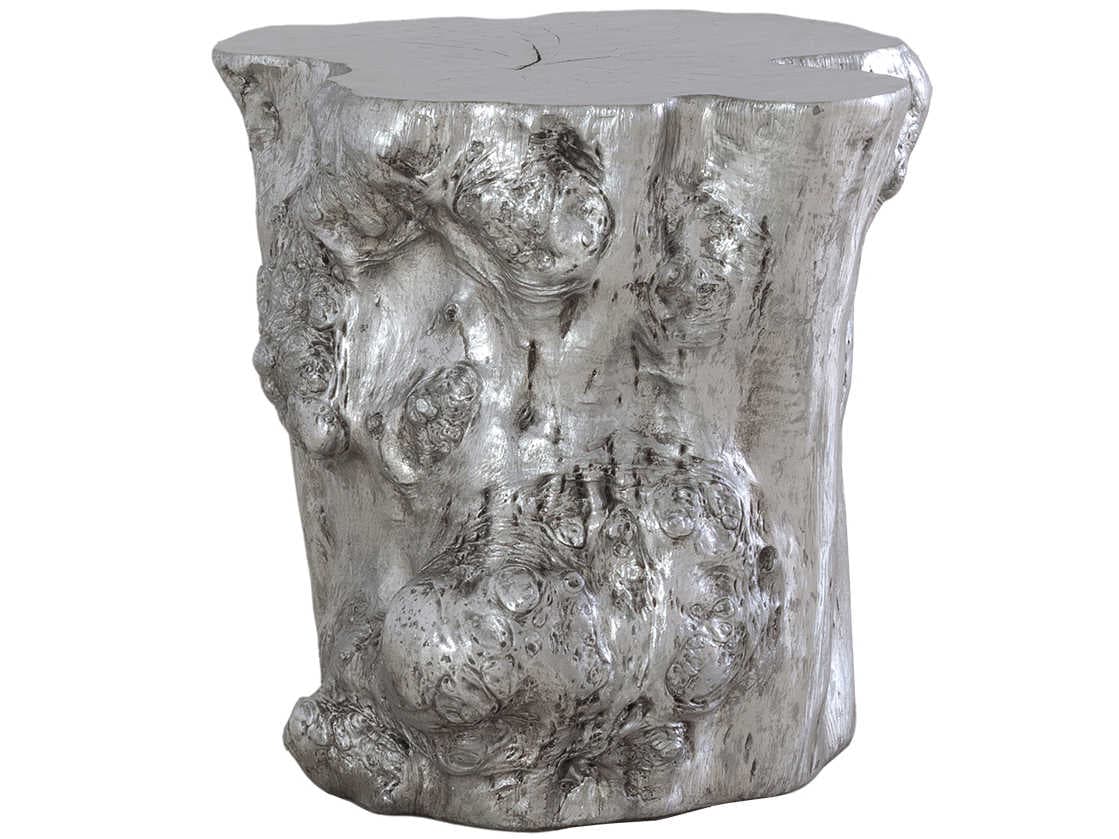 Phillips Collection Log Round Wood Silver Leaf End Table