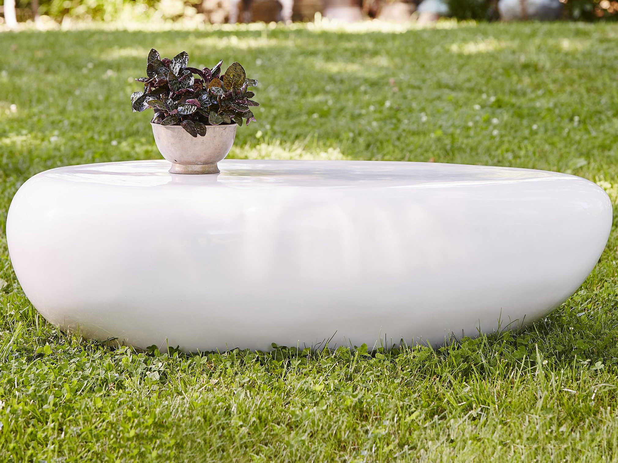 Phillips Collection Outdoorriver Stone Oval Gel Coat White Coffee Table