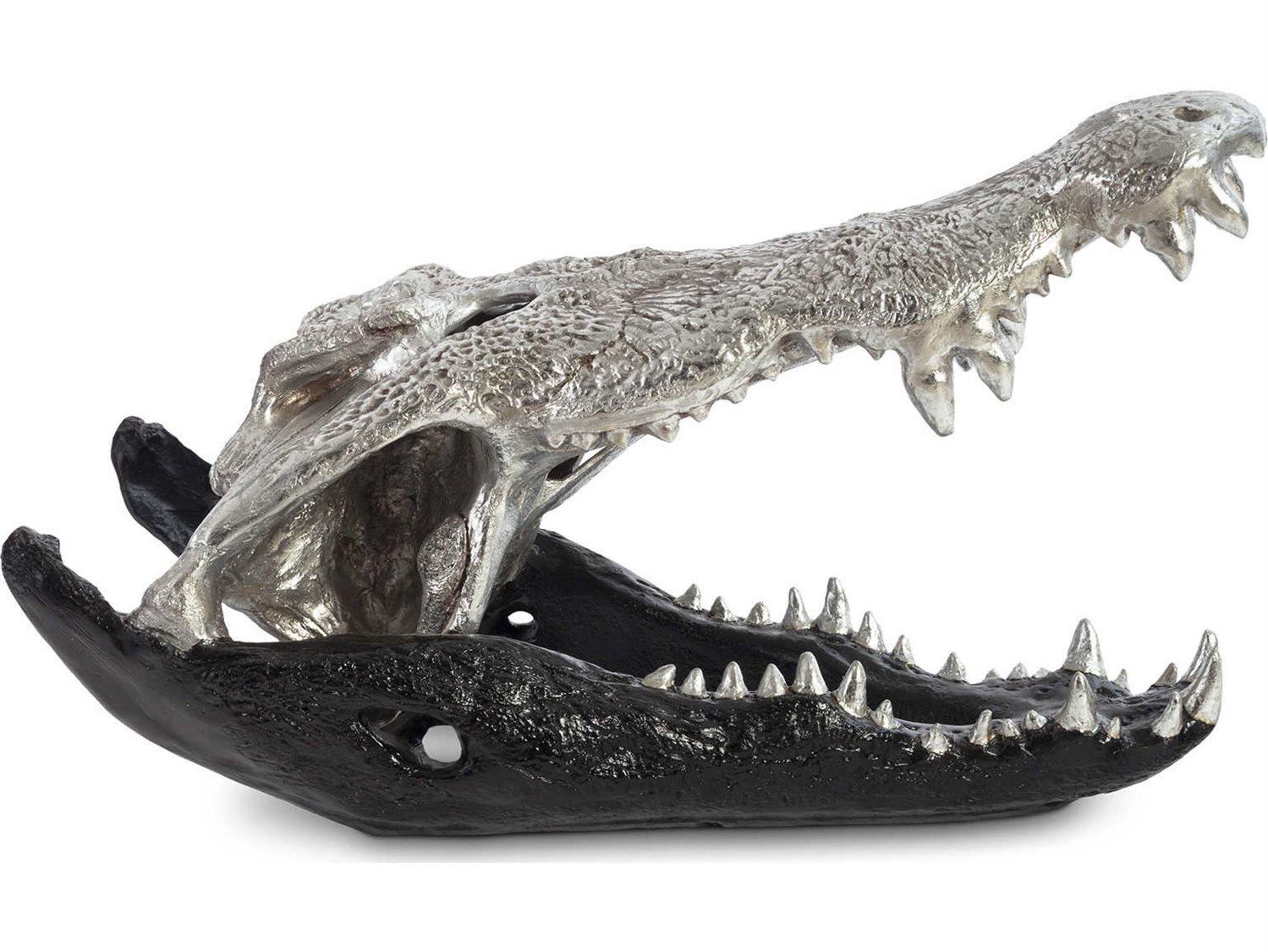 Phillips Collection Silver Leaf / Glossy Lacquer Crocodile Skull Sculpture
