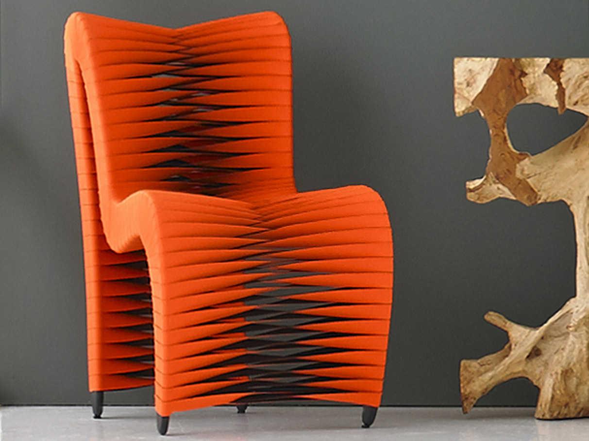 Phillips Collection Seat Belt Orange Upholstered Side Dining Chair