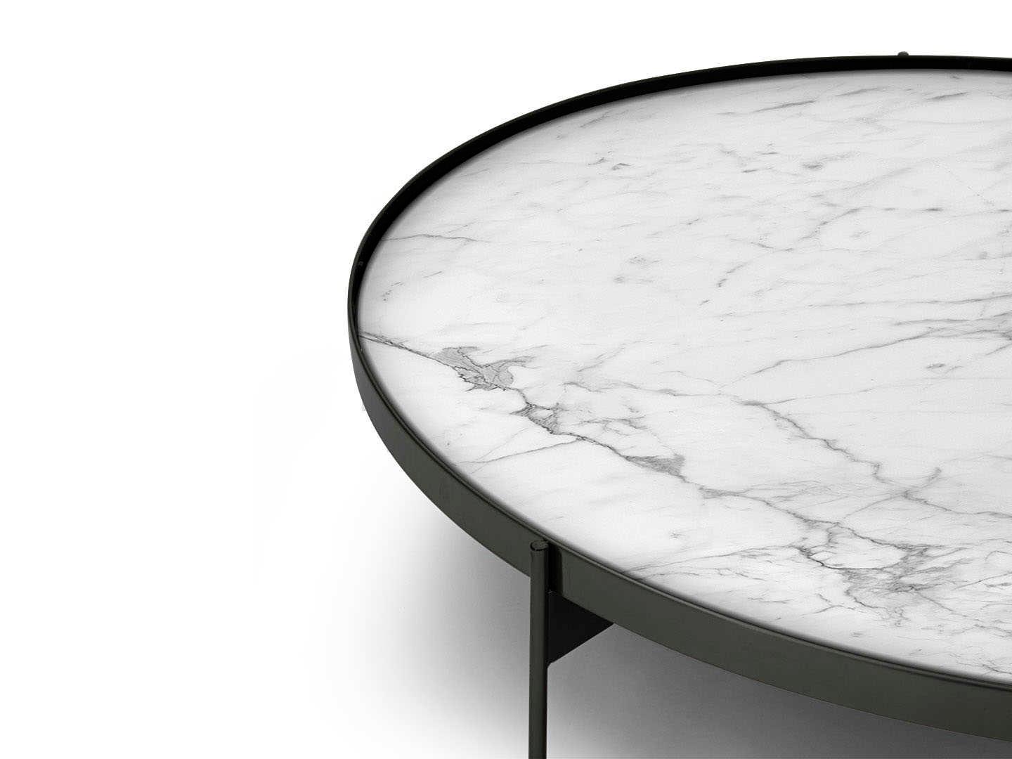 Pianca Abaco Round Glass Calacatta Matt Marble Glossy Titanium Coffee Table