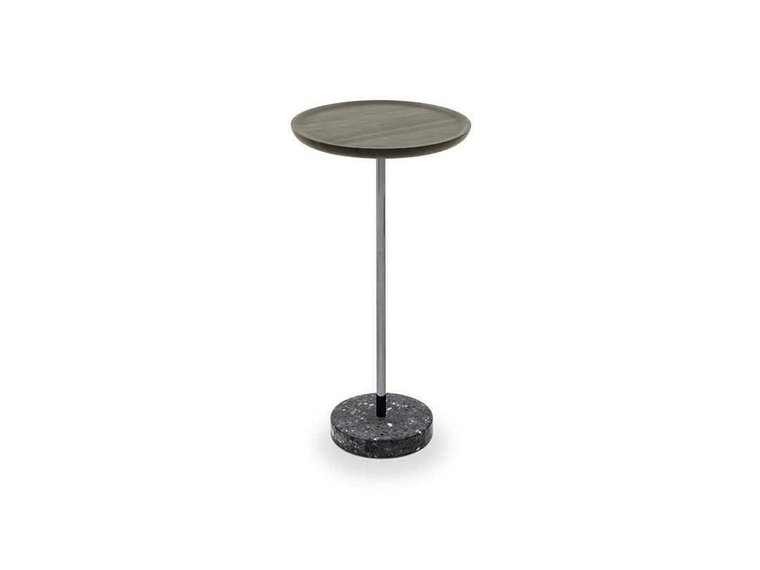 Pianca Contralto Round Wood Burnt Oak Titanium Balanzone Terrazzo End Table