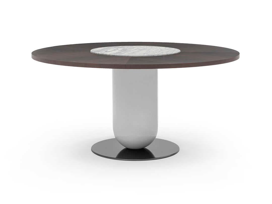 Pianca Ettore Round Wood Burnt Oak Fog Grey Gioia Di Carrara Marble Titanium Dining Table