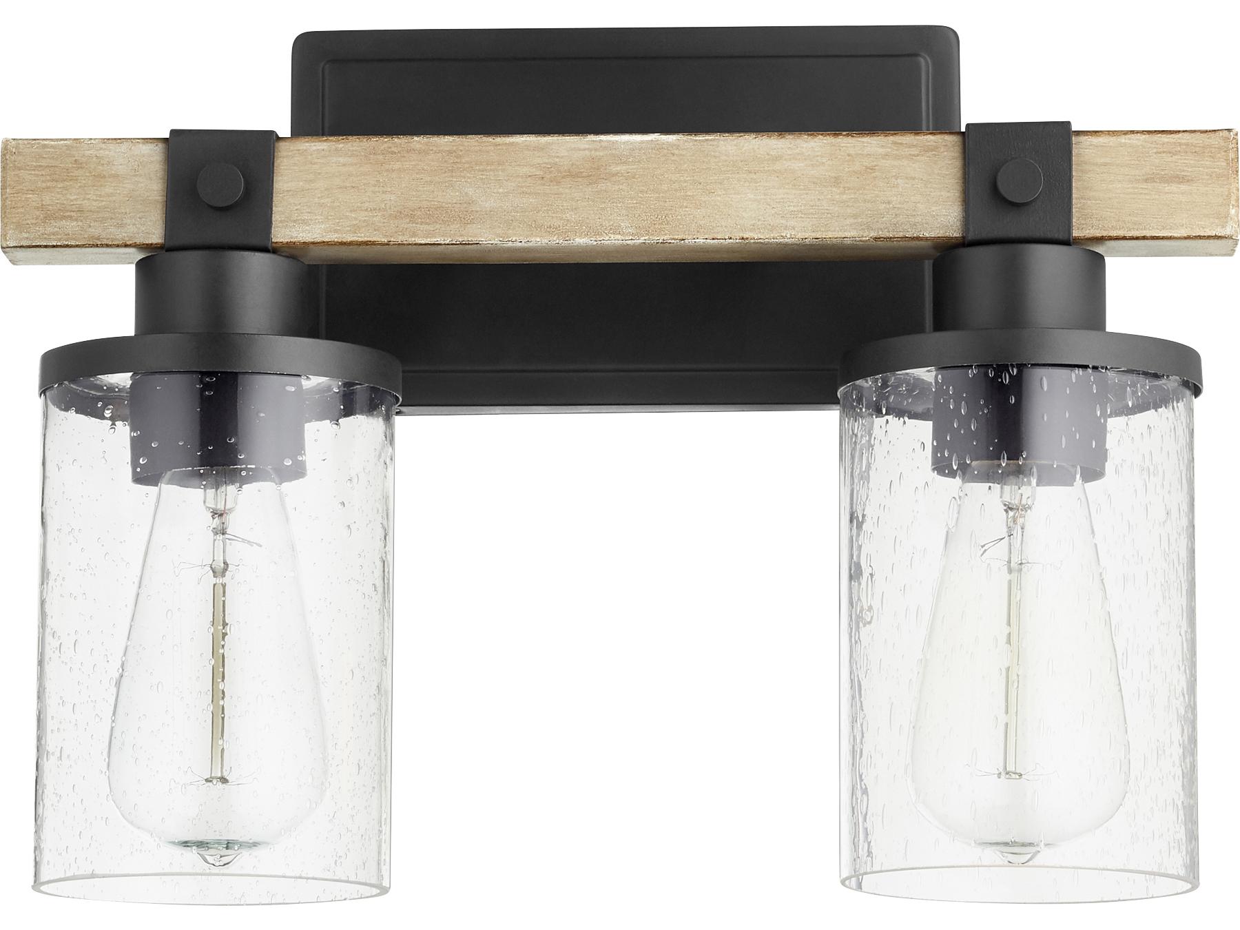 Quorum Alpine 2-Light Noir With Driftwood Black Glass Vanity Light