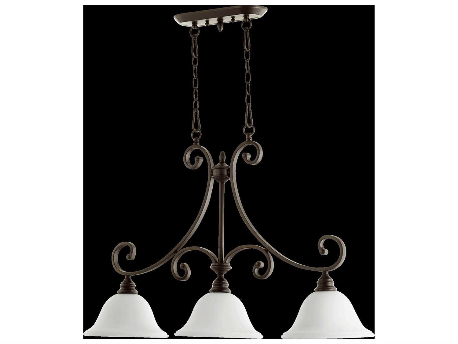 Quorum Bryant 3-Light Oiled Bronze With Satin Opal Glass Bowl Island Pendant