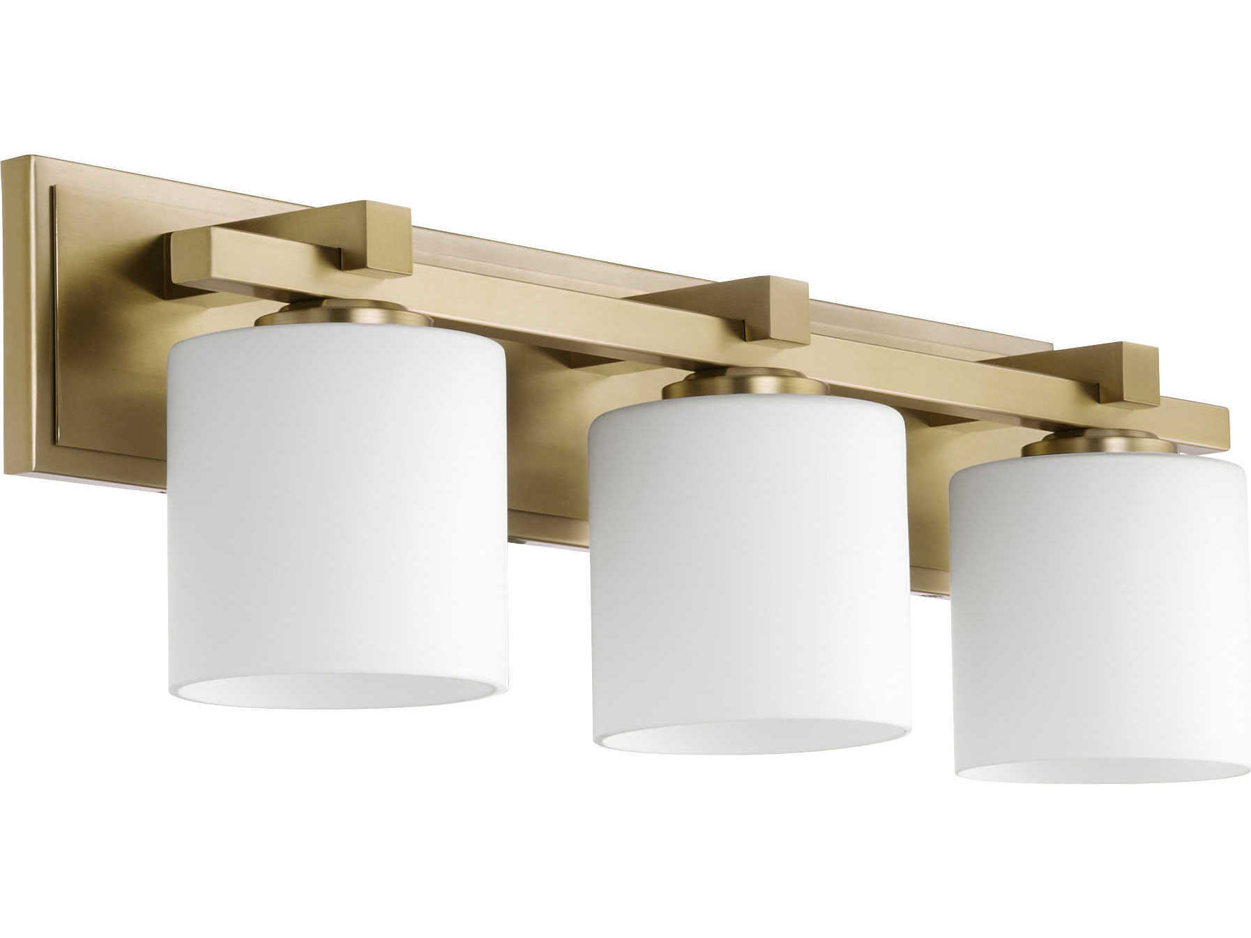 Quorum Cylinder 3-Light Aged Brass Glass Vanity Light