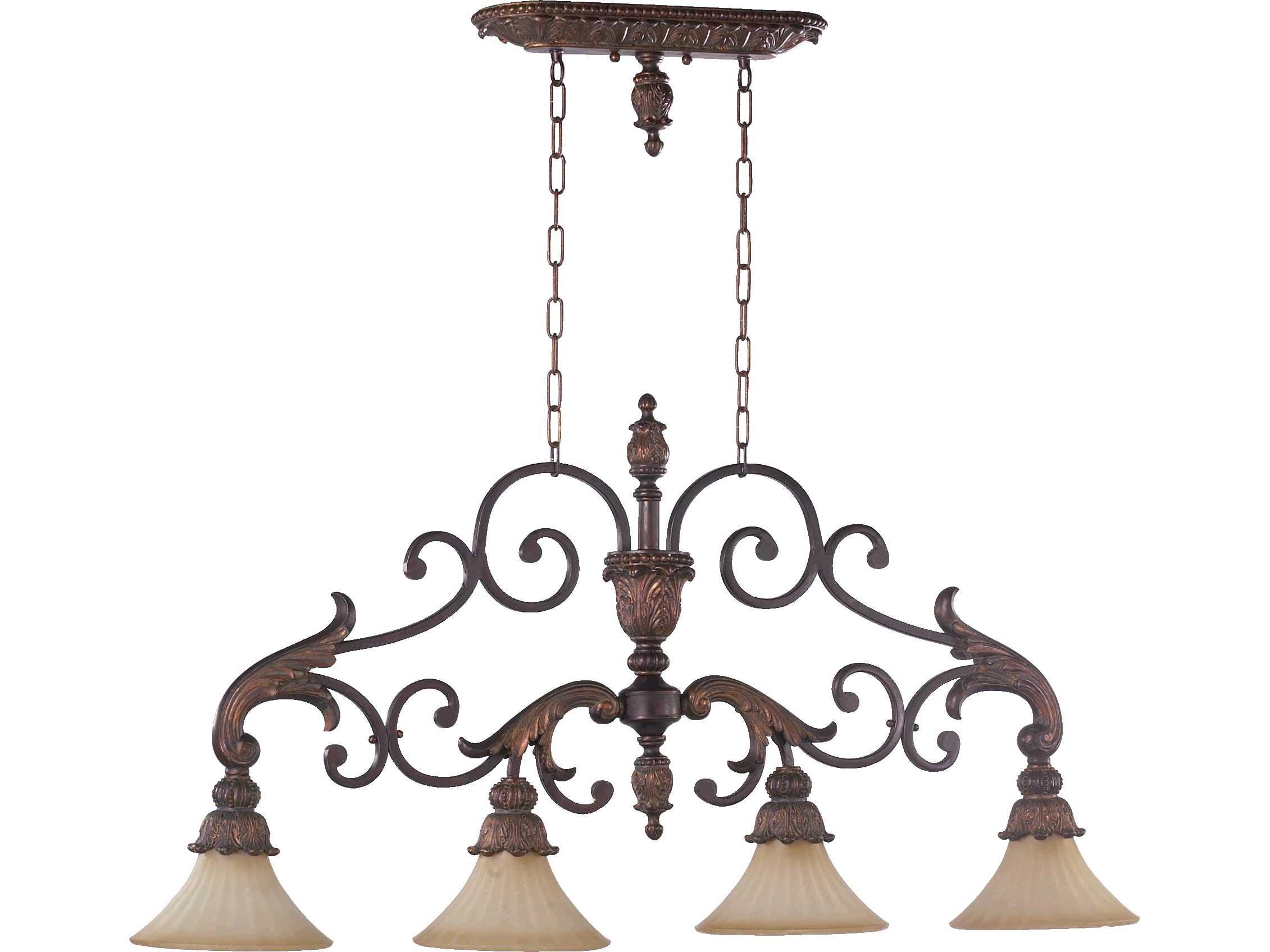 Quorum Madeleine 4-Light Corsican Gold Glass Island Pendant