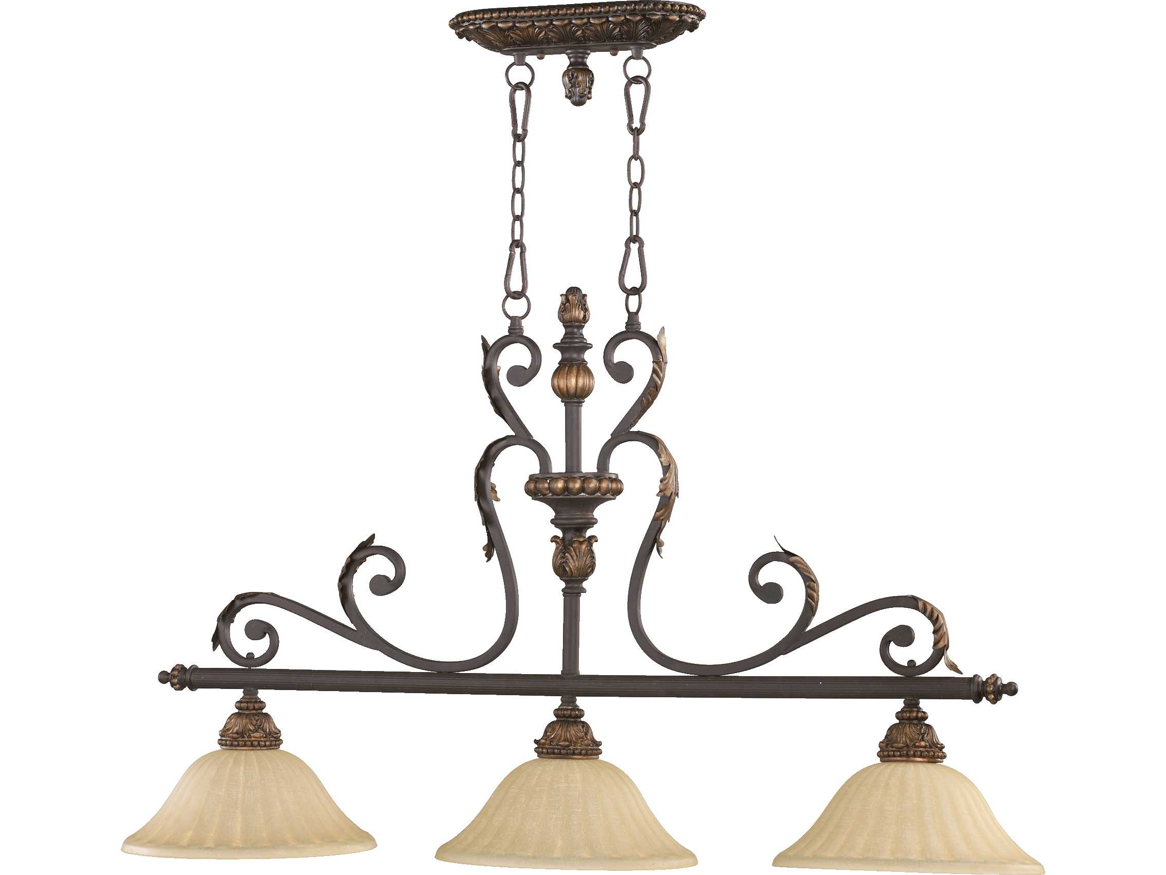 Quorum Rio Salado 3-Light Toasted Sienna With Mystic Silver Bronze Glass Bowl Island Pendant