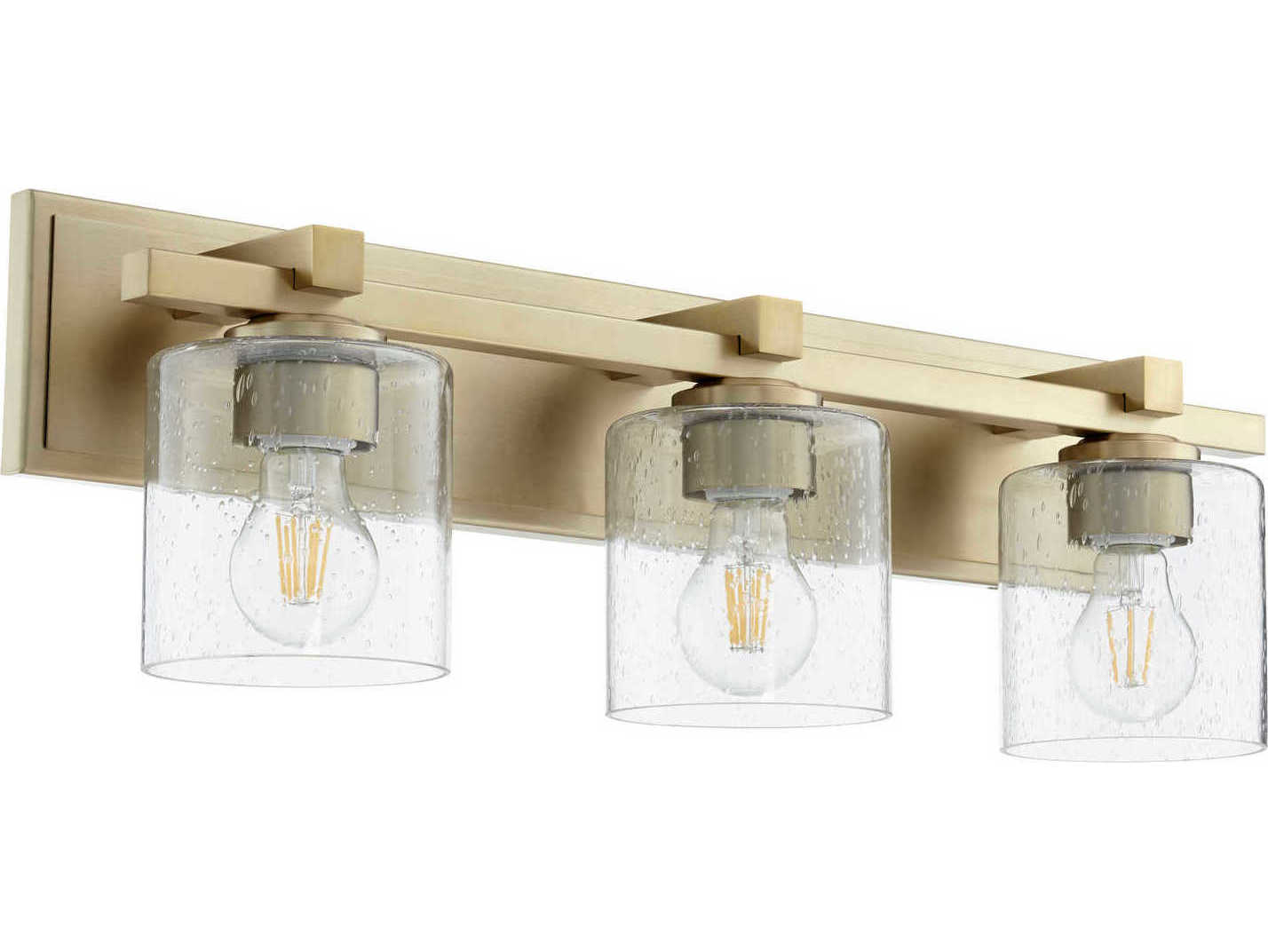 Quorum Cylinder 3-Light Aged Brass Glass Vanity Light