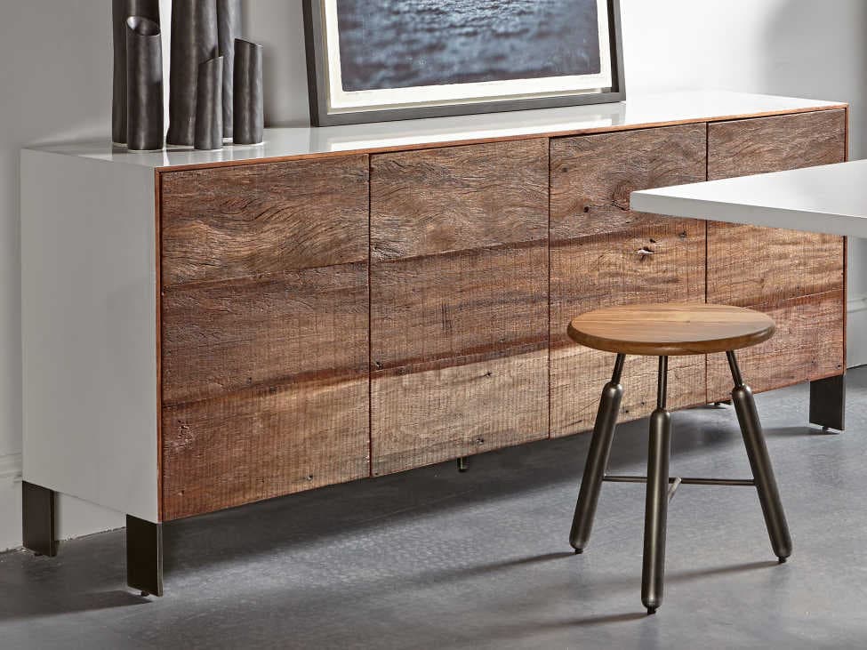 Sonder Living Cardosa 72" Natural Wood White Acrylic Lacquered & Brown Reclaimed Peroba Finish Sideboard