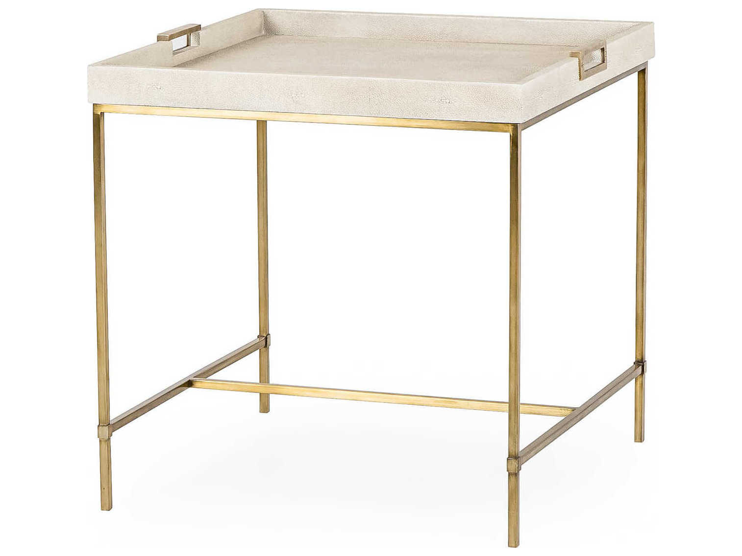 Sonder Living Lexi Square Faux Leather Ivory Shagreen With Stain Brass End Table