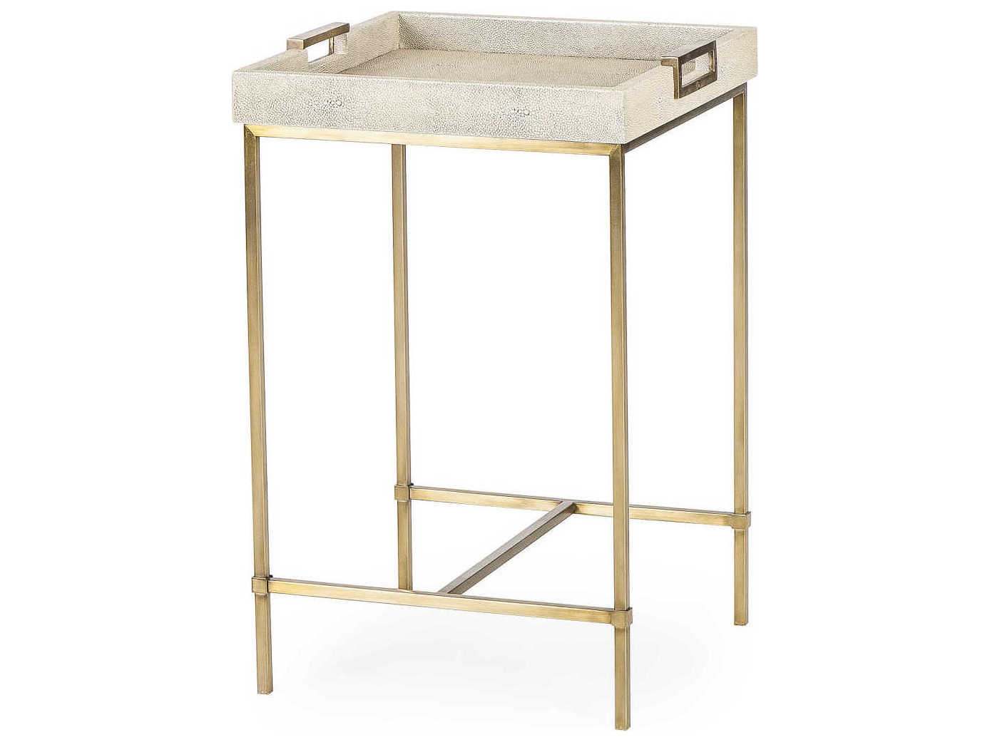 Sonder Living Lexi Square Faux Leather Ivory Shagreen With Stain Brass End Table